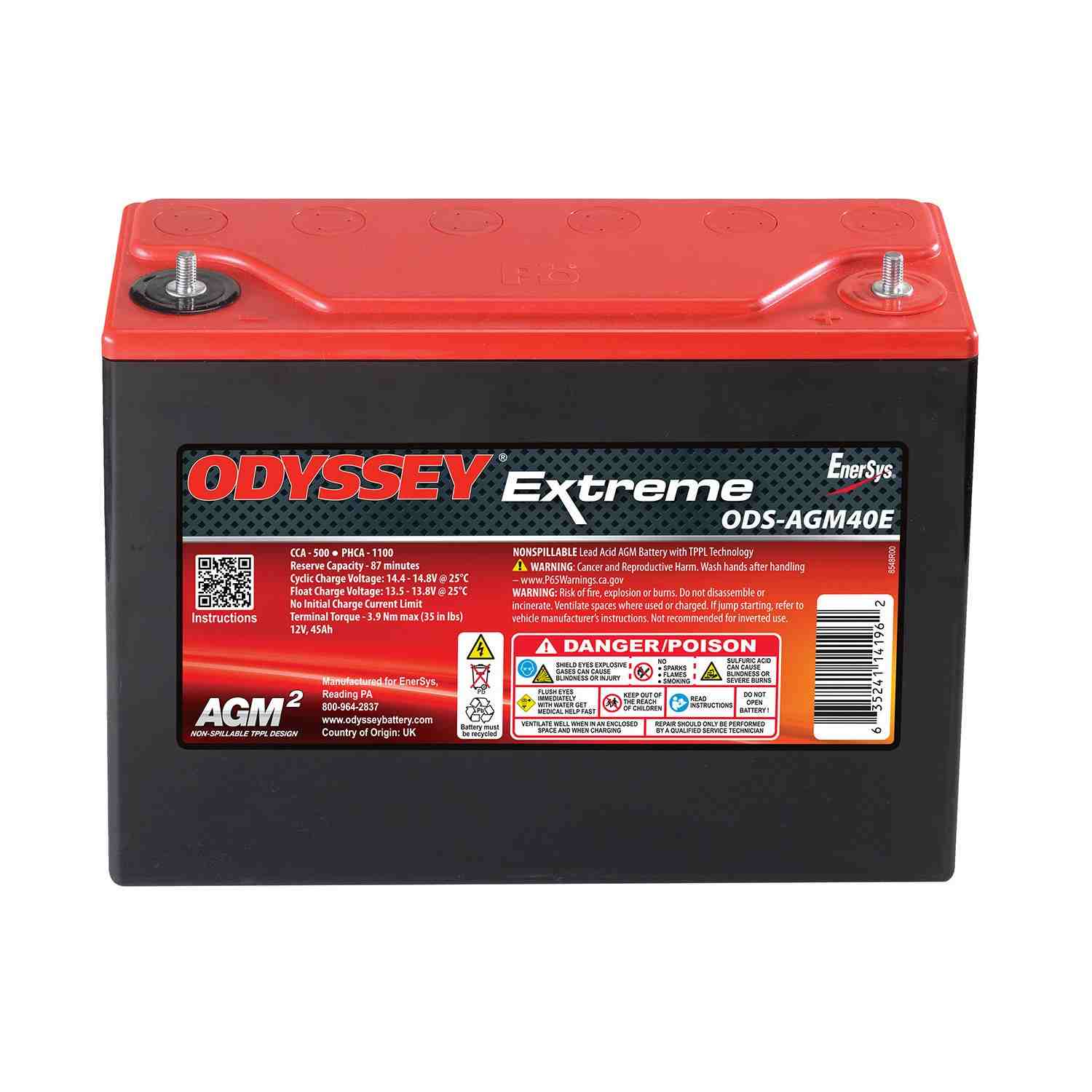 Odyssey Battery 500CCA/650CA M6 Stud Terminal ODYODS-AGM40E
