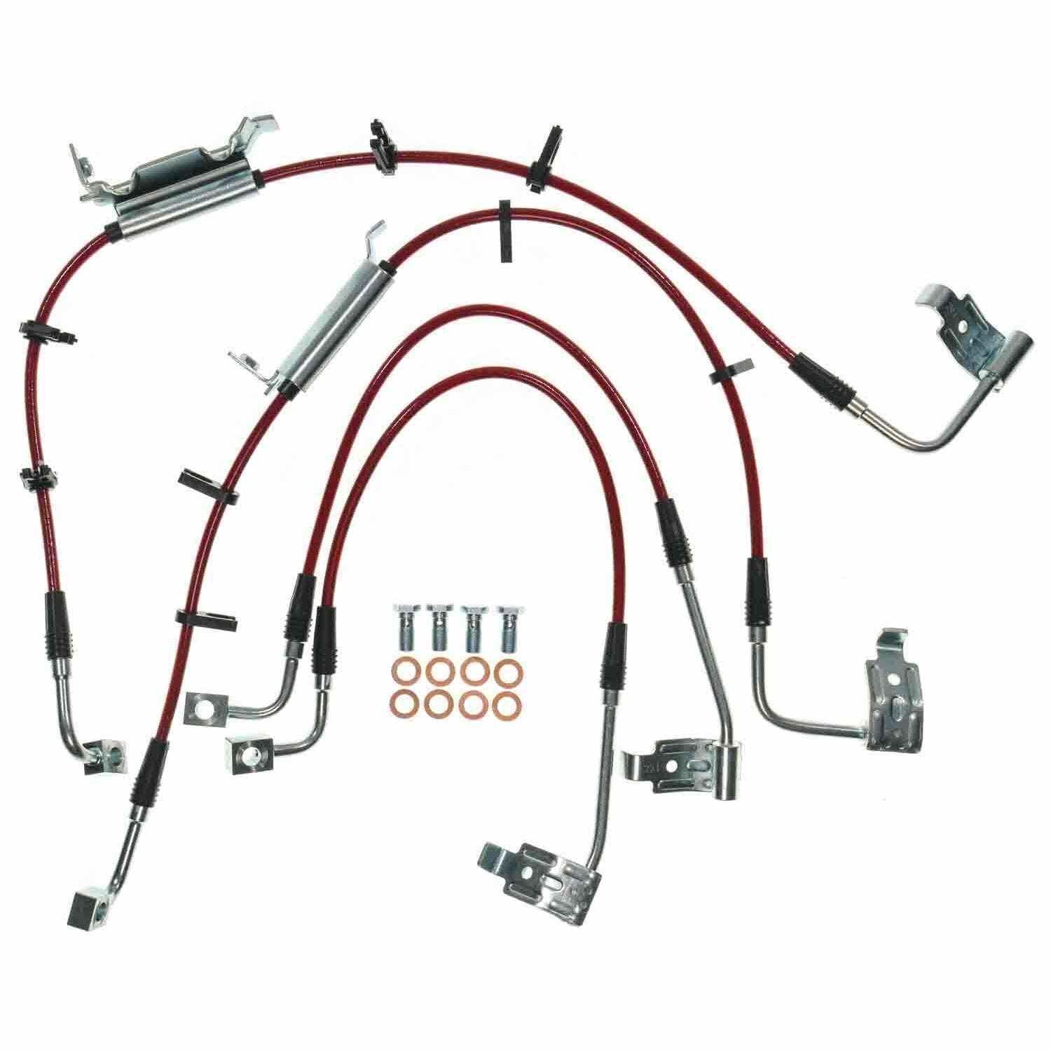 PowerStop Power Stop 07-17 Jeep Wrangler Front & Rear SS Braided Brake Hose Kit (4in Lift Vehicles Only) BH00140