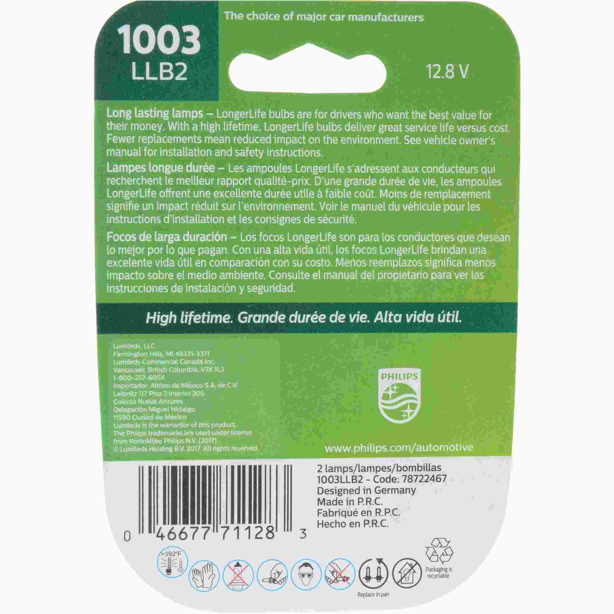 Philips Tail Light Bulb 1003LLB2