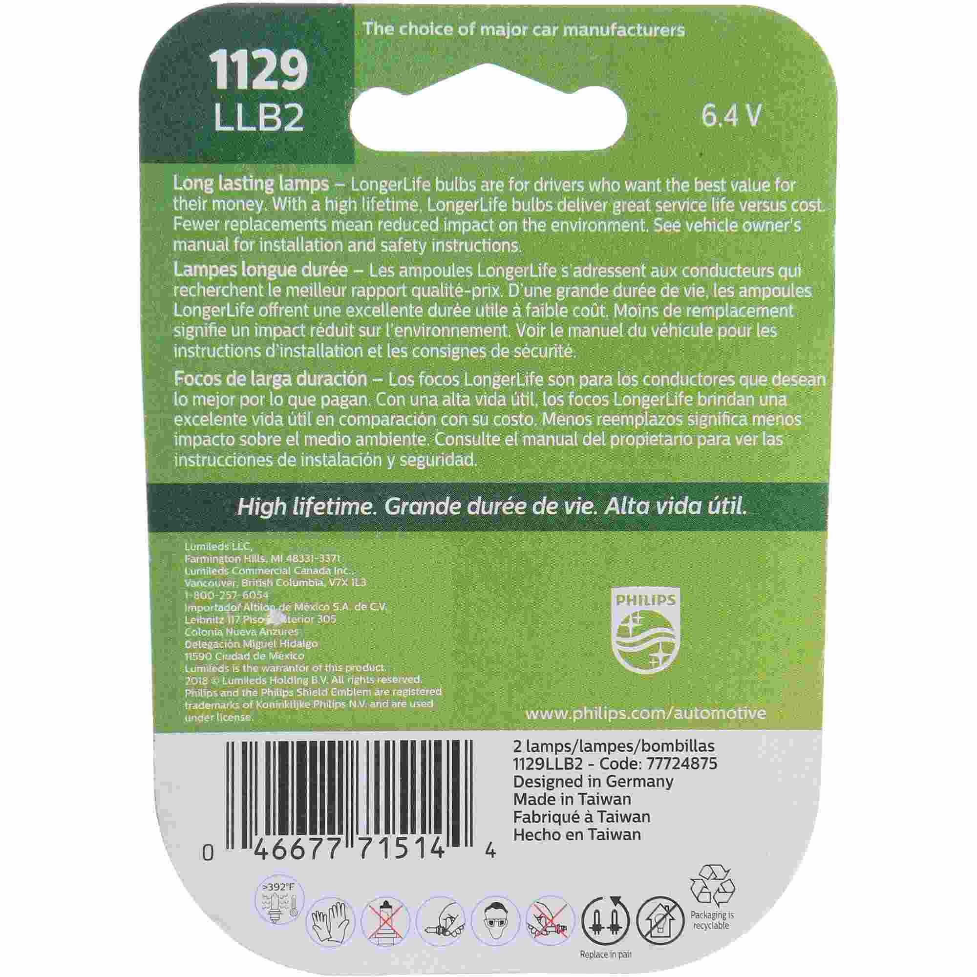 Philips Tail Light Bulb 1129LLB2