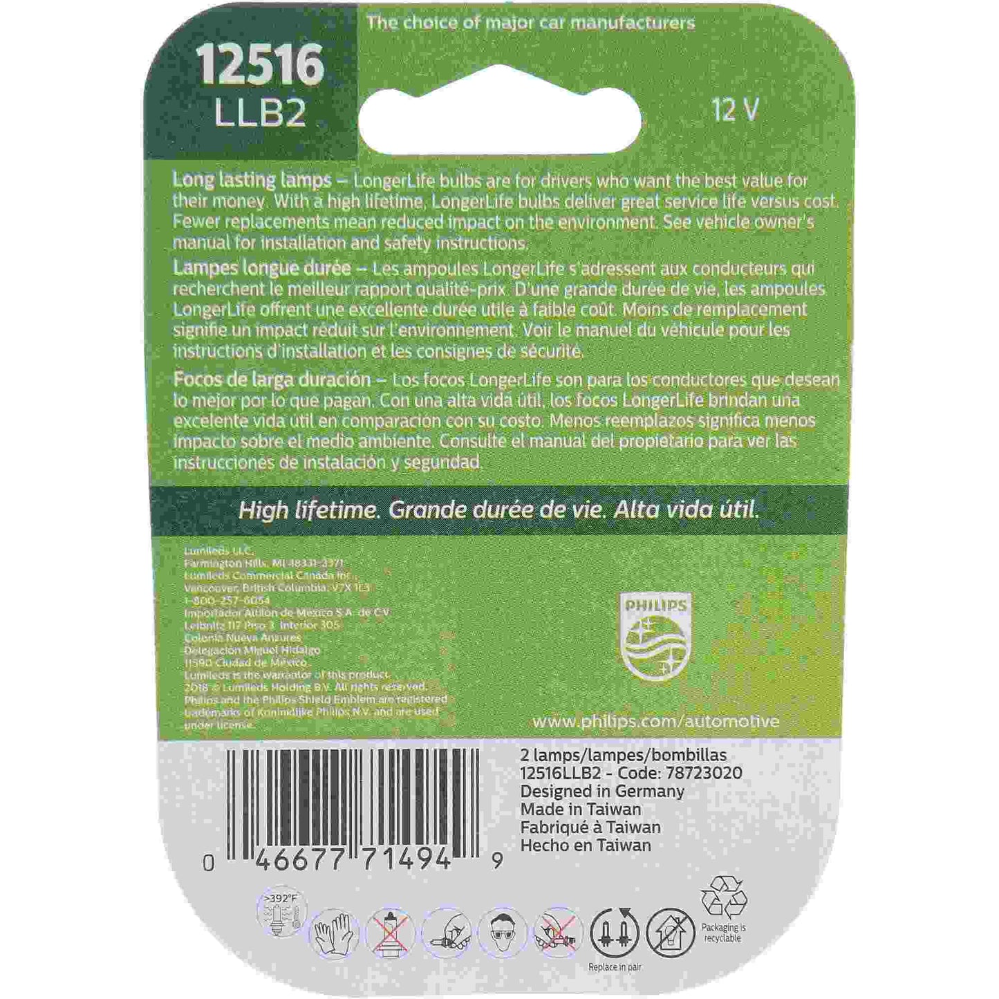 Philips Tail Light Bulb 12516LLB2