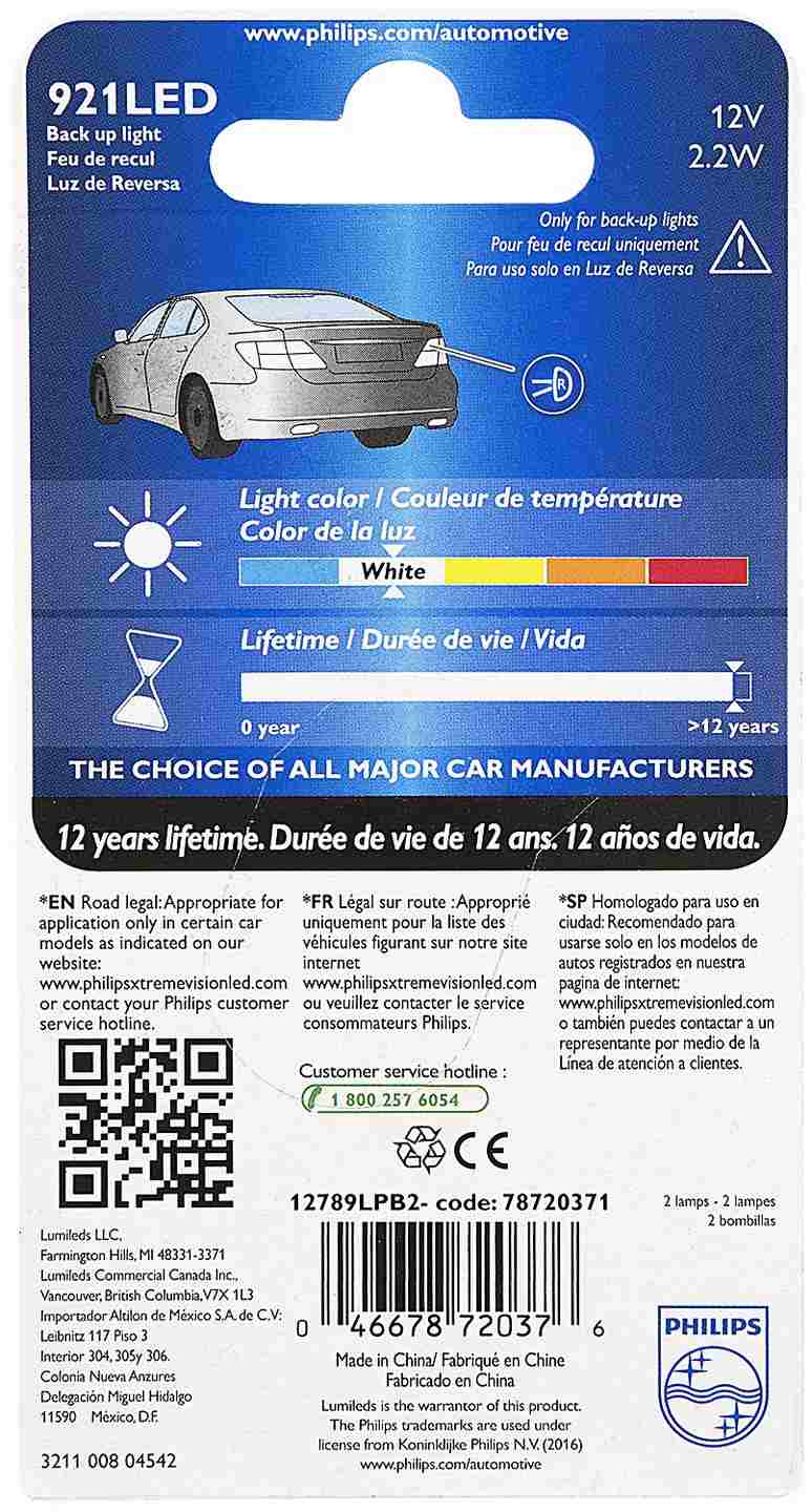 Philips Back Up Light Bulb 12789LPB2