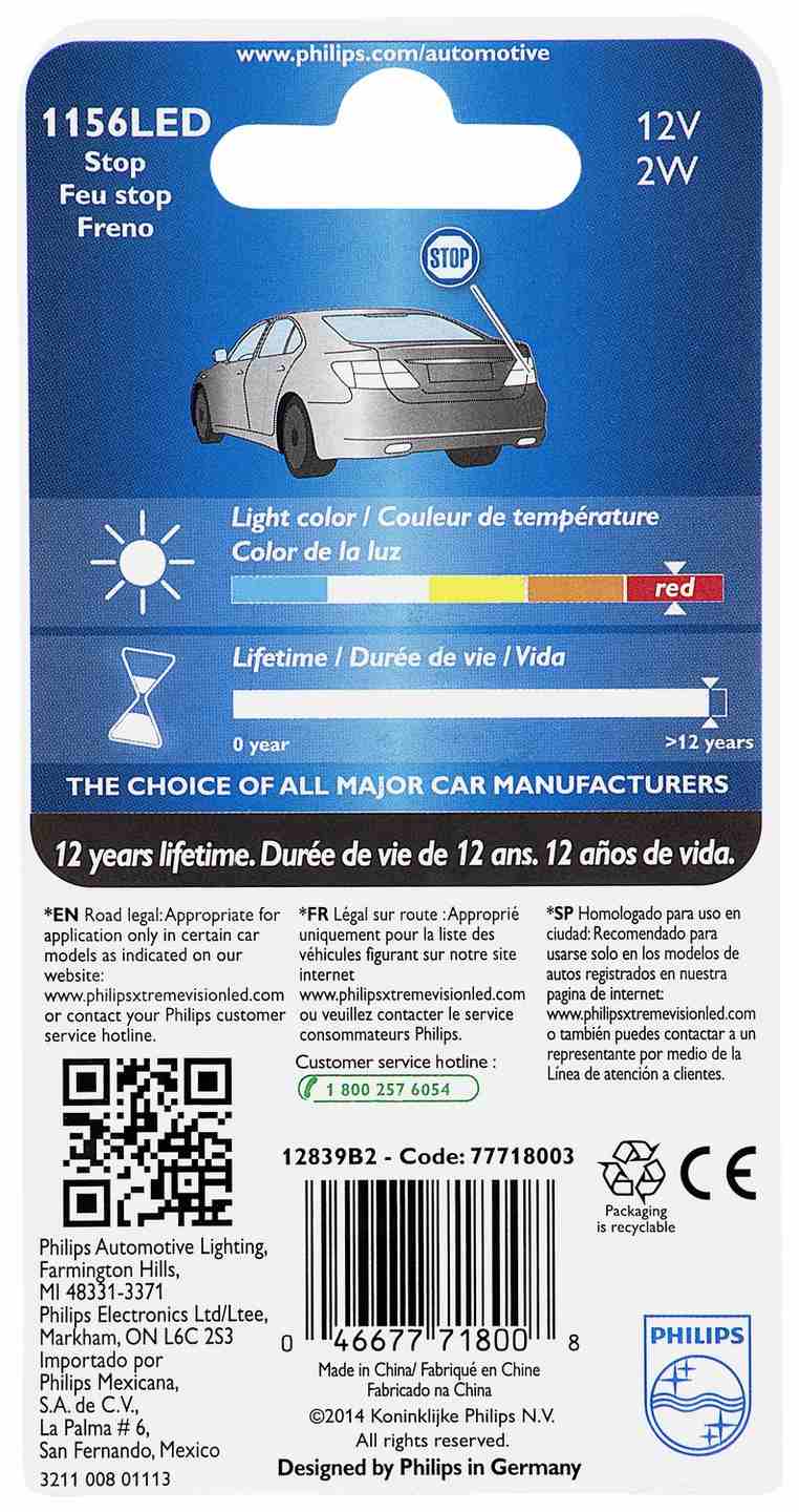Philips Tail Light Bulb 12839REDB2