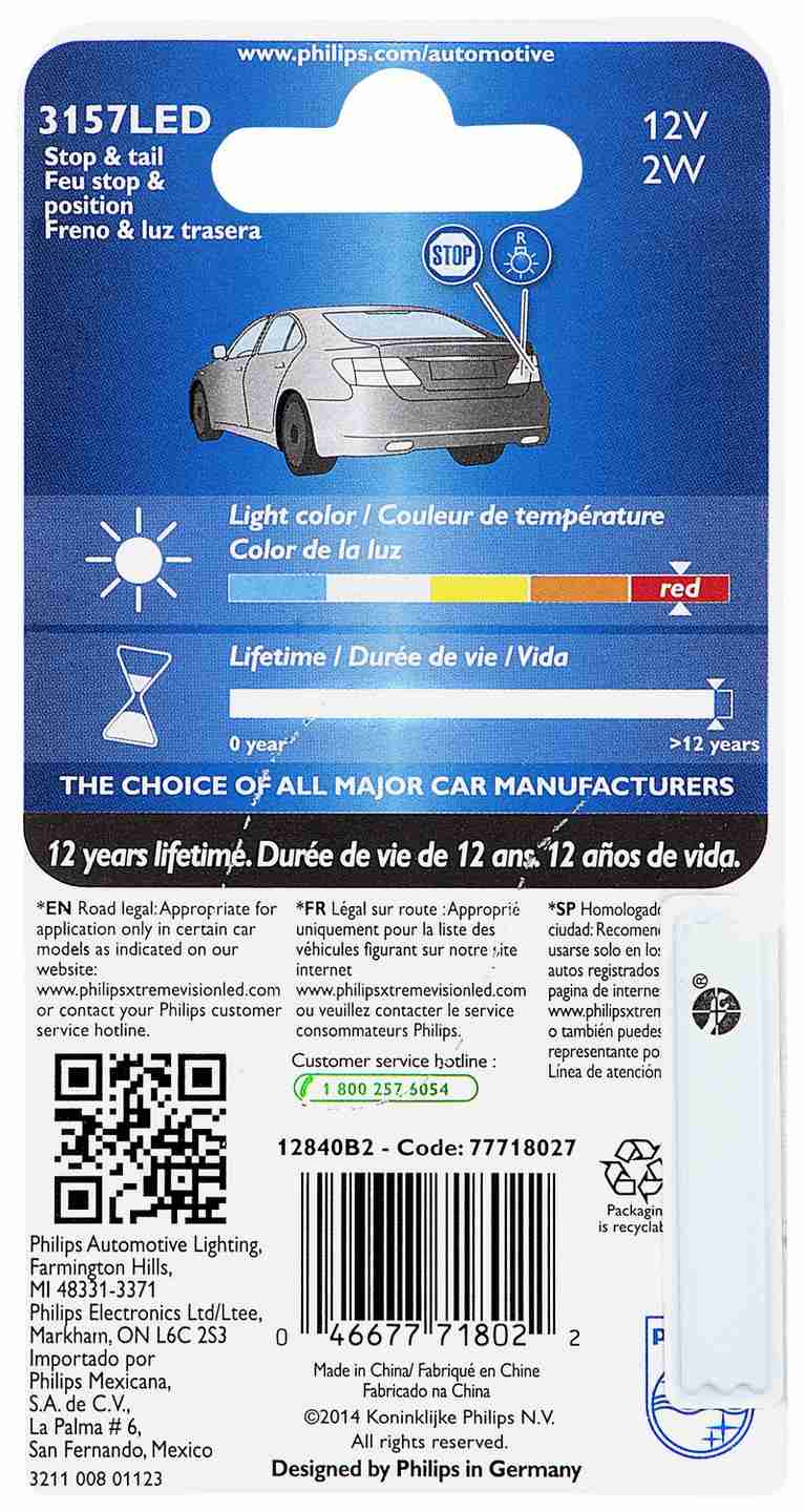 Philips Tail Light Bulb 12840REDB2