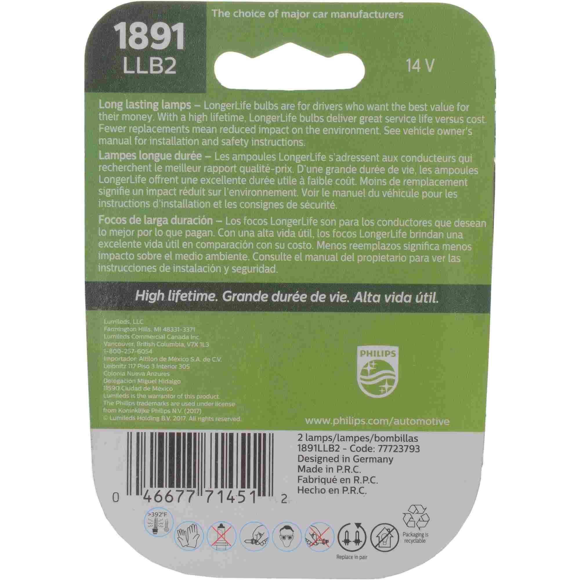 Philips Instrument Panel Light Bulb 1891LLB2