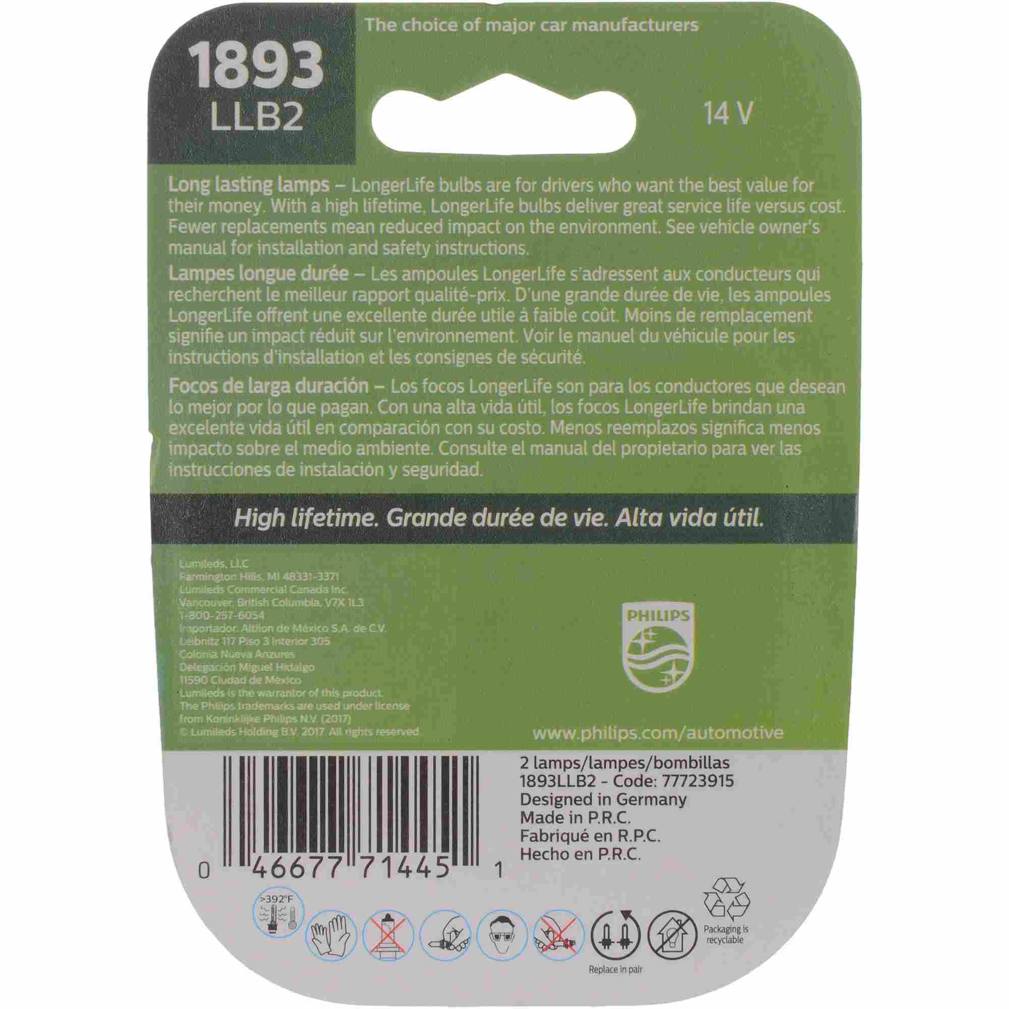 Philips Instrument Panel Light Bulb 1893LLB2