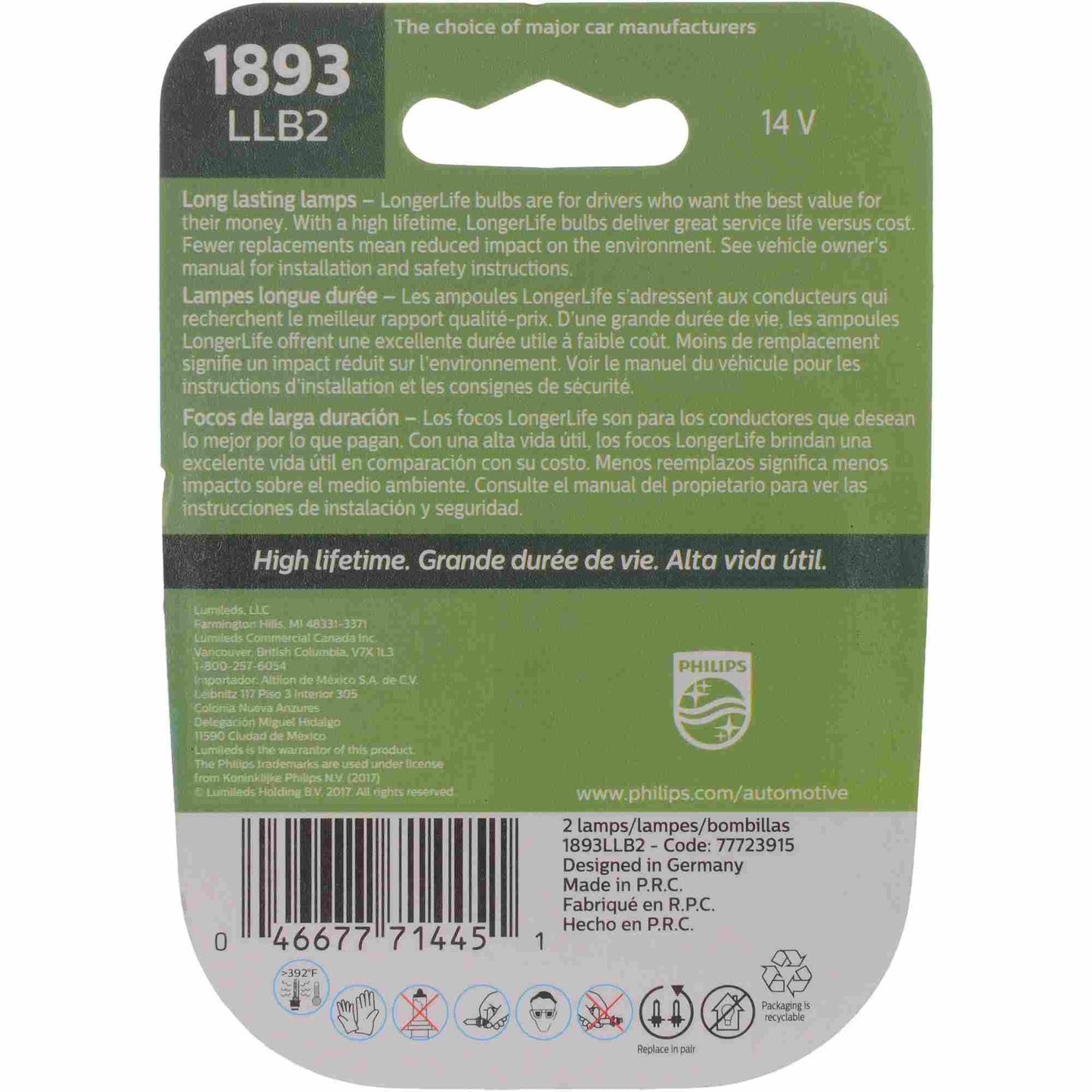 Philips Instrument Panel Light Bulb 1893LLB2