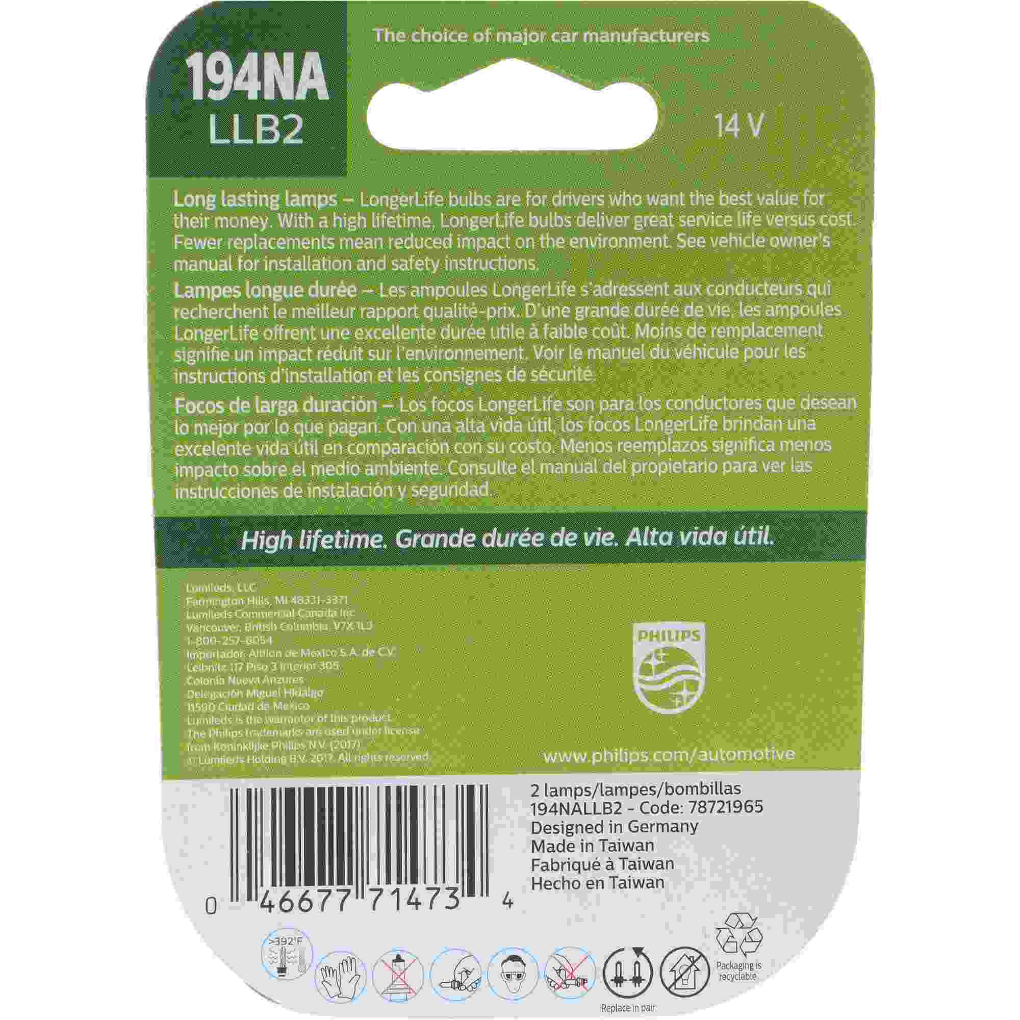 Philips Turn Signal Light Bulb 194NALLB2