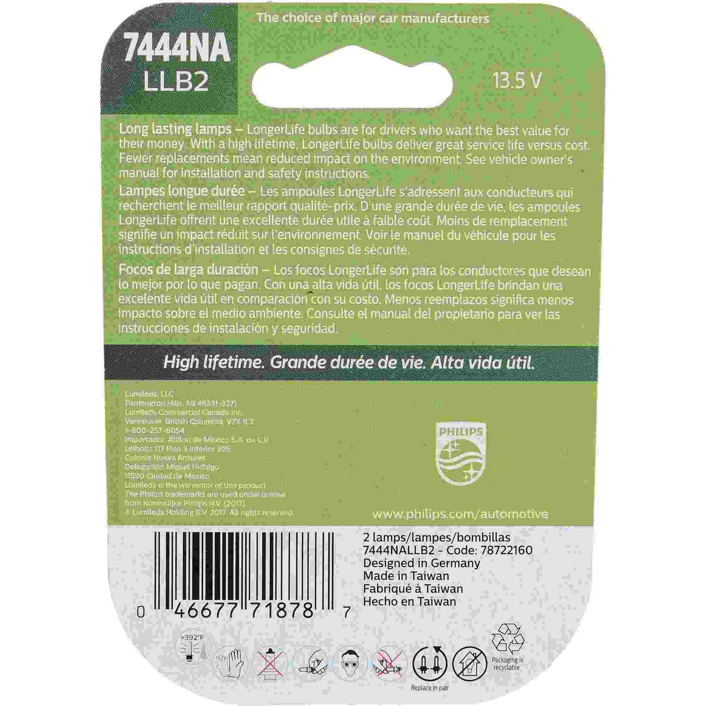 Philips Turn Signal Light Bulb 7444NALLB2