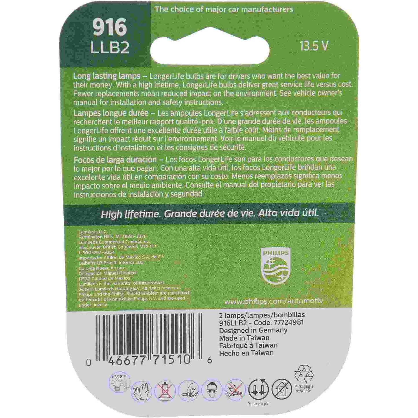 Philips Back Up Light Bulb 916LLB2