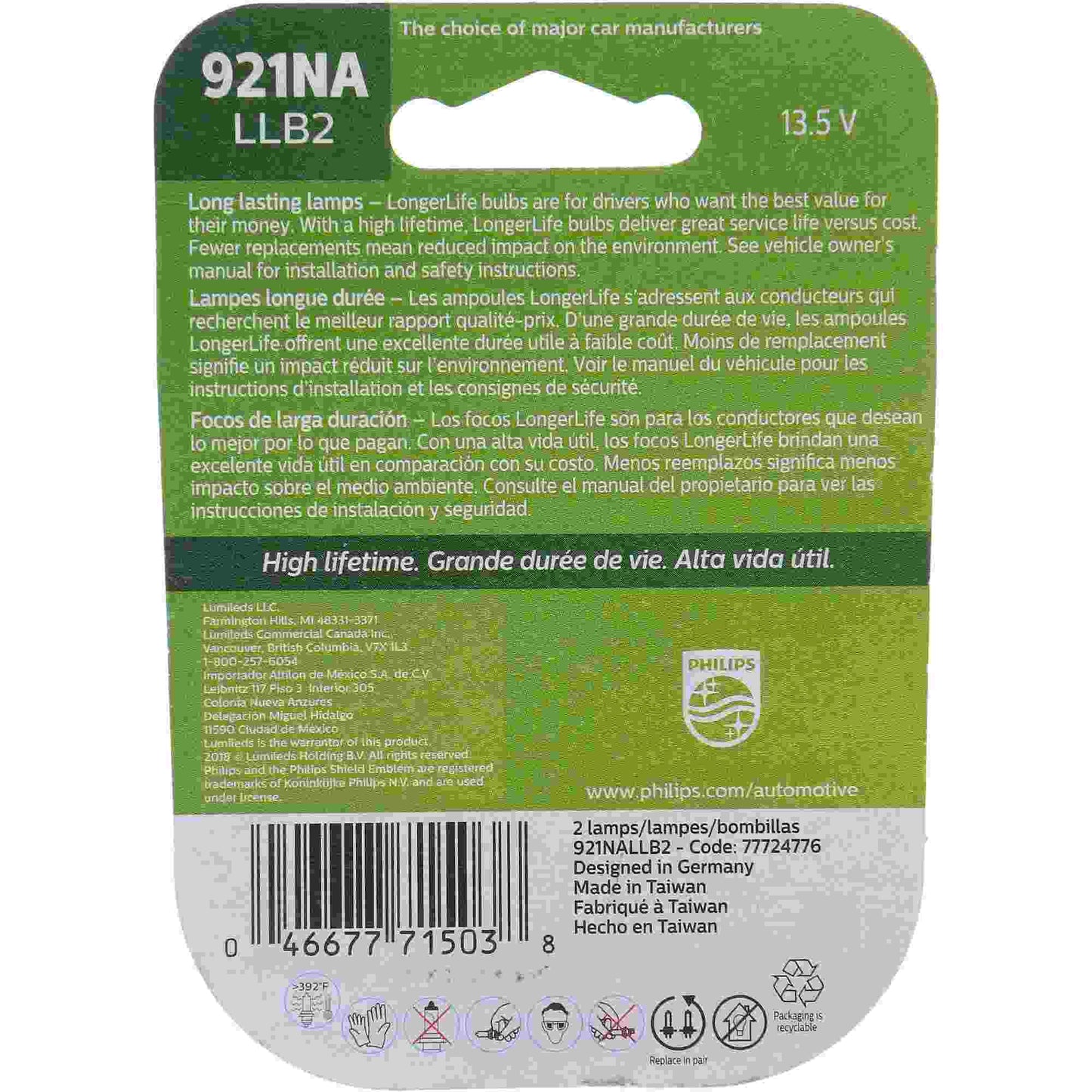 Philips Turn Signal / Parking Light Bulb 921NALLB2