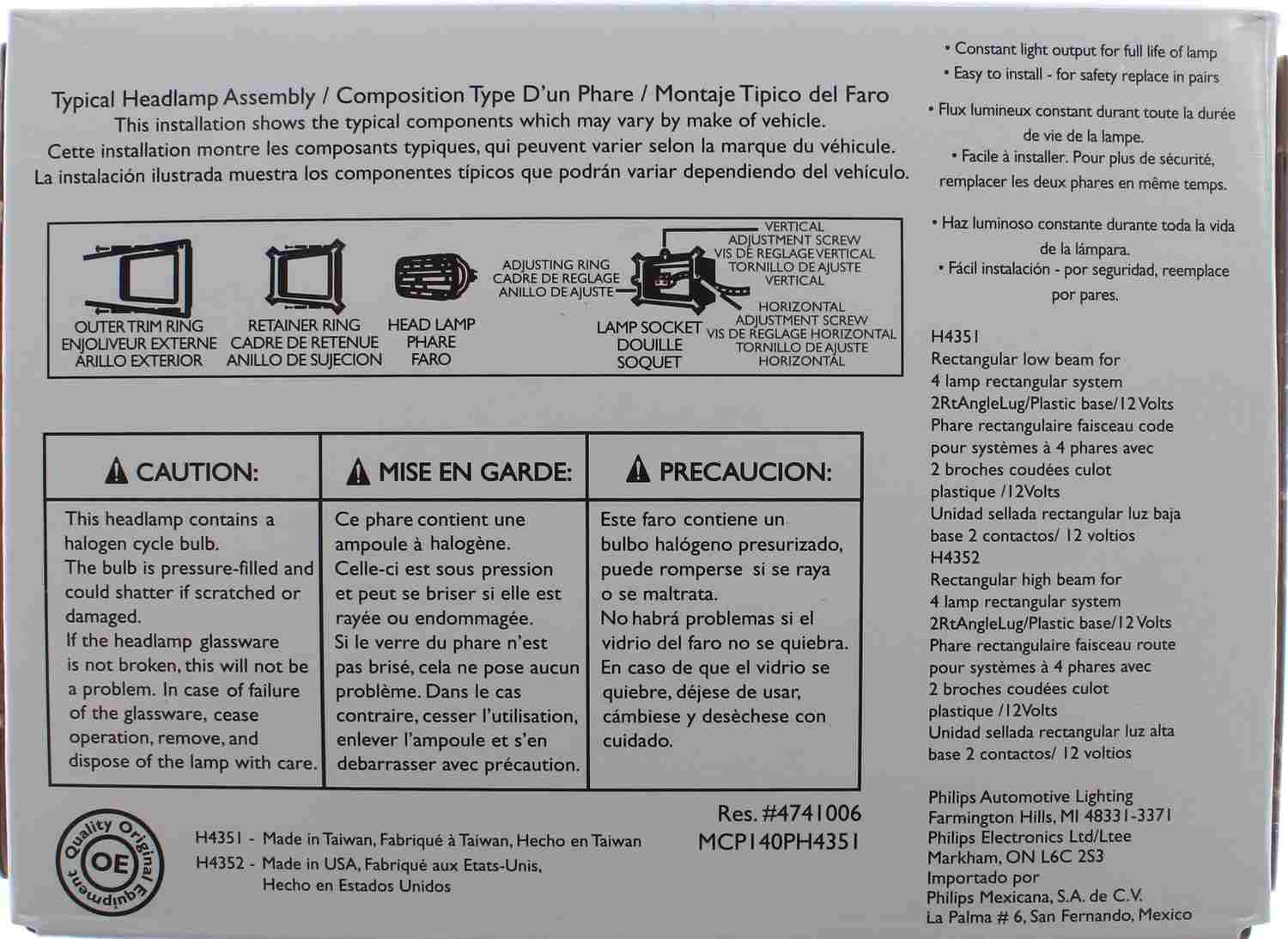 Philips Headlight Bulb H4351C1