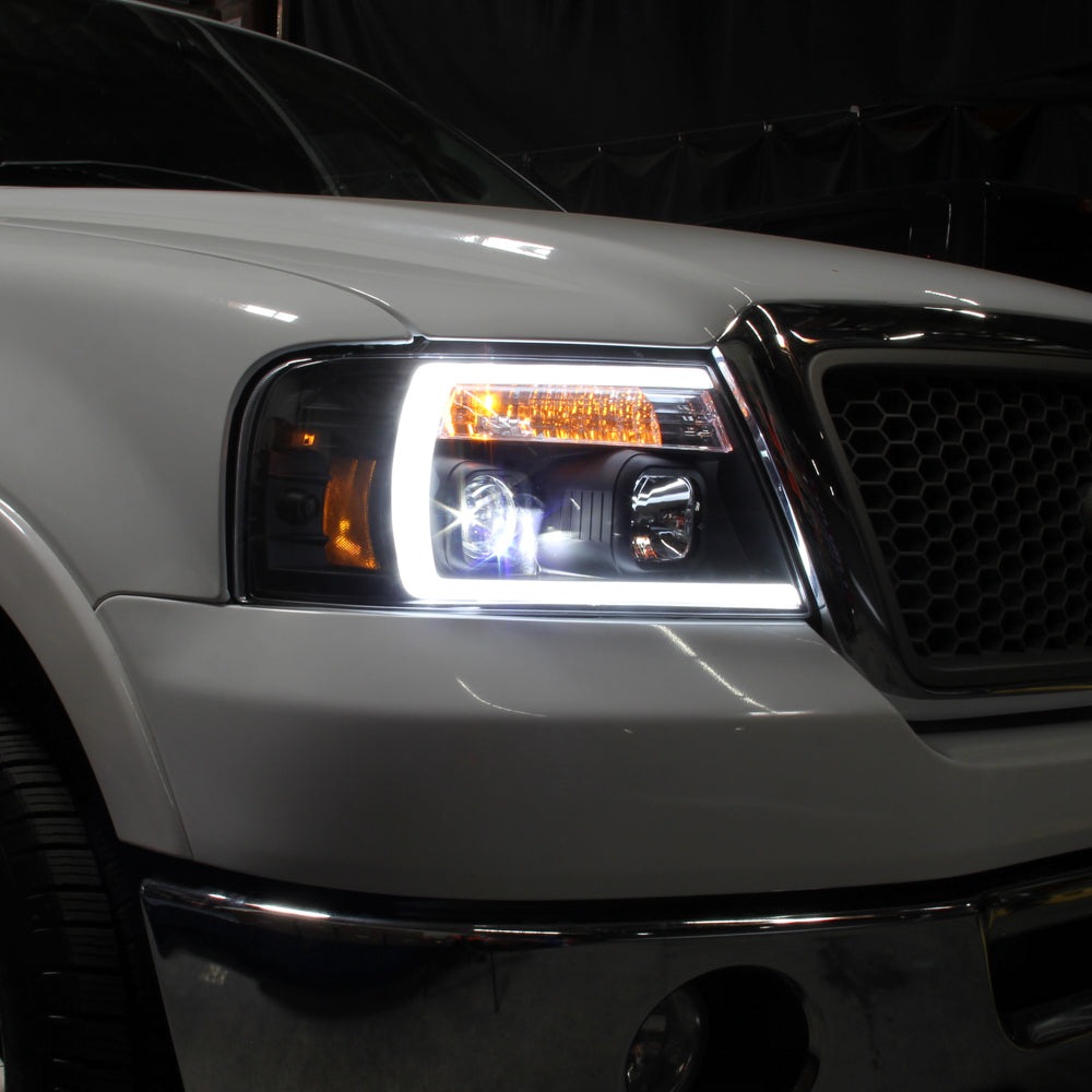 Spyder 04-08 Ford F-150 Projector Headlights - Light Bar DRL - Black PRO-YD-FF15004V2-LB-BK 5084484