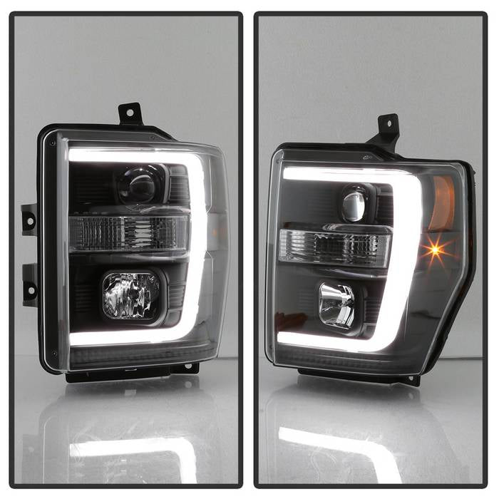 Spyder 08-10 Ford F-250 Projector Headlights V2 - Light Bar DRL LED - Black PRO-YD-FS08V2-LB-BK 5084477