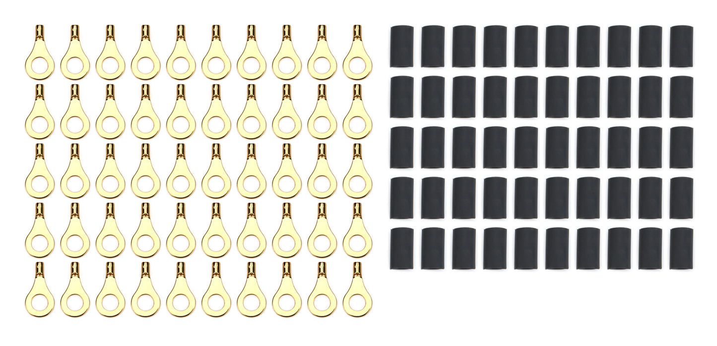 Quickcar Racing Products Ring Terminal 1/4in 18- 22 Ga w/Heat Shrink 50pk Wiring Components Wiring Connectors and Terminals main image