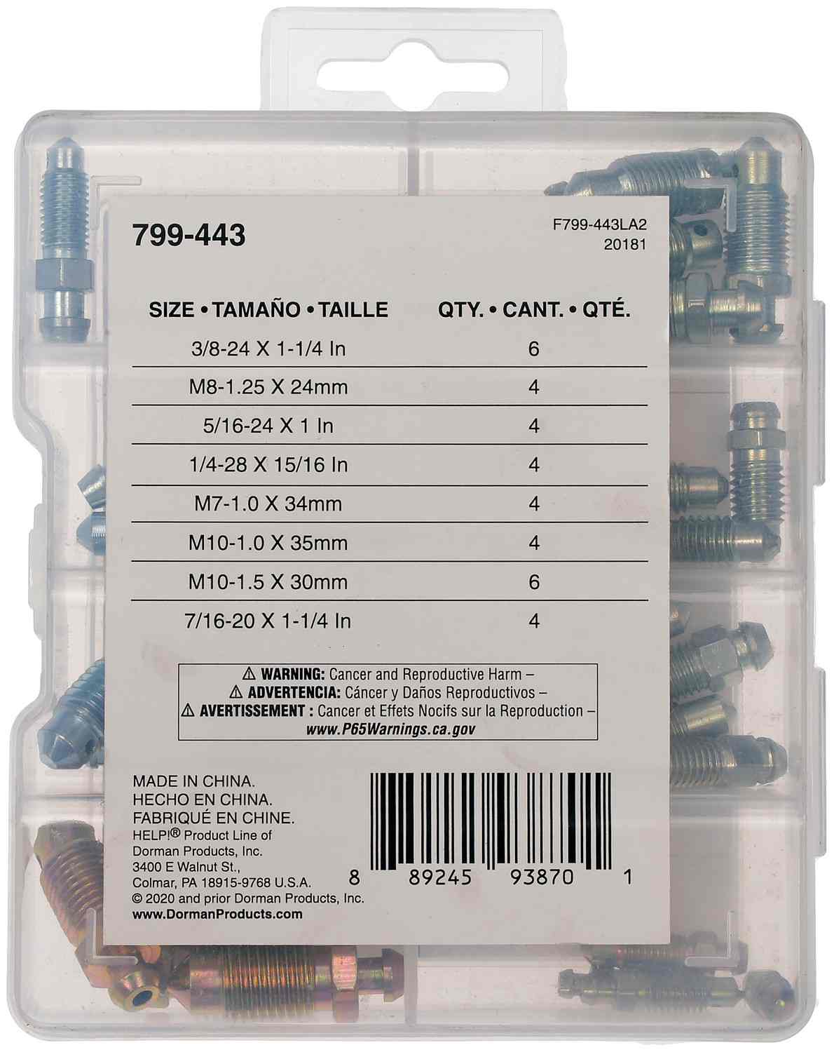 Dorman - HELP BRAKE BLEEDER SCREW TECH TRAY 799-443