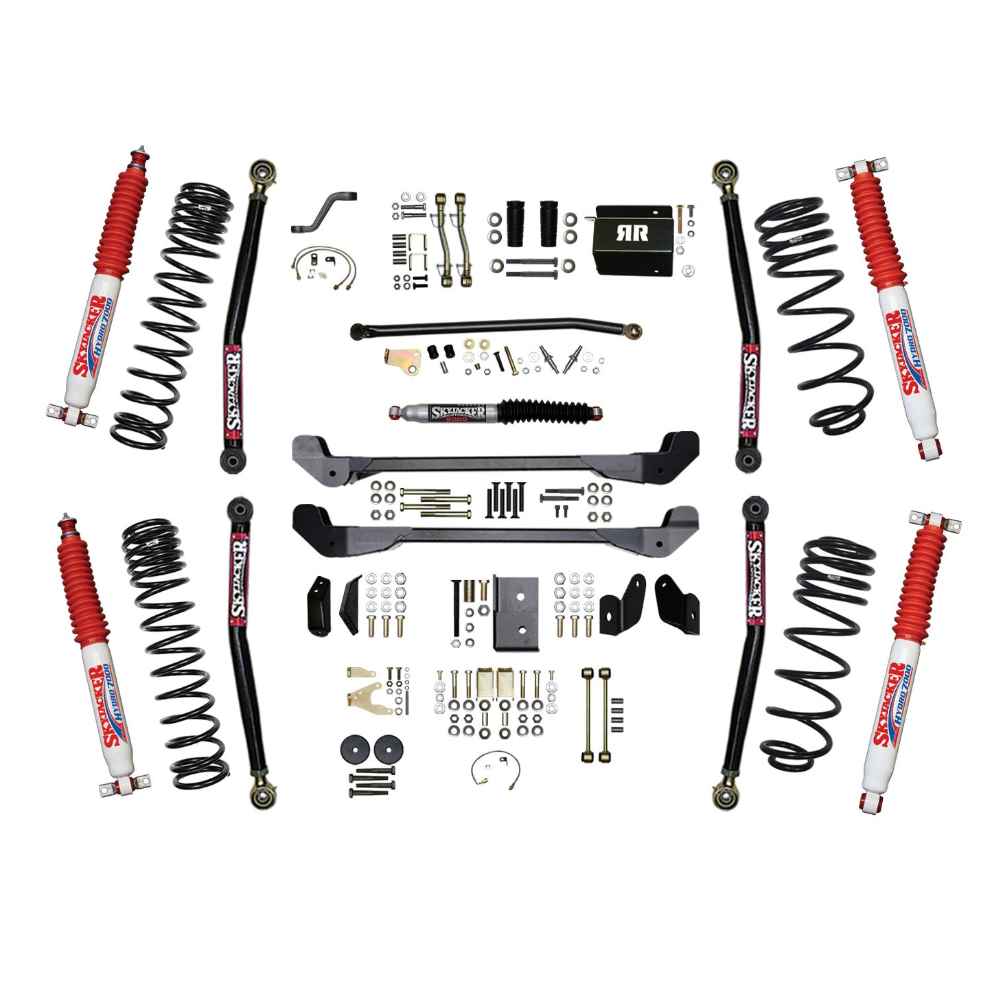 Skyjacker 97-06 Jeep TJ 4in Dual Rate Long Travel Coils Long Arm RR1 Lift Kit w/ Hydro 7000 Shocks TJ40RR1LTK-H