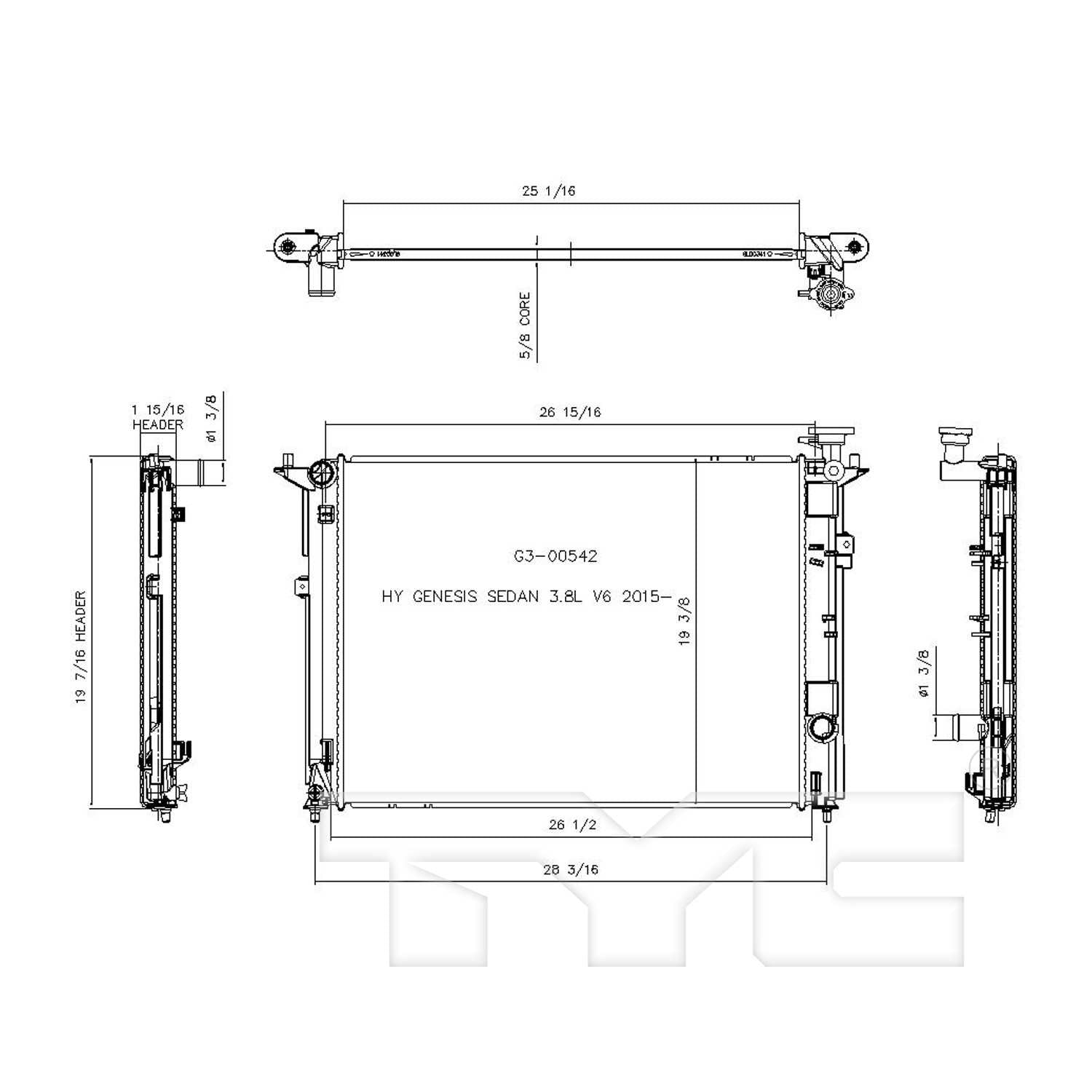 TYC Radiator top view frsport 13455