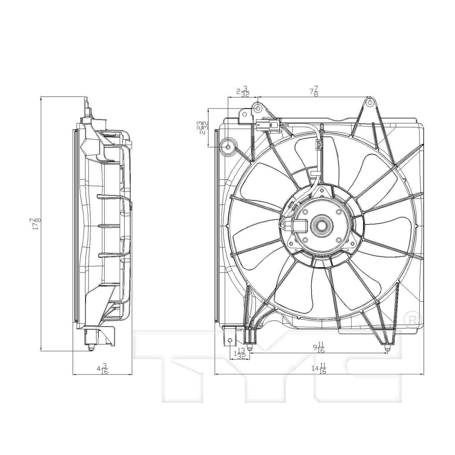 TYC Dual Radiator and Condenser Fan Assembly 601410