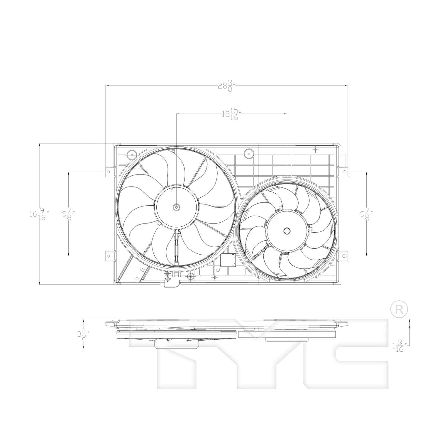 TYC Dual Radiator and Condenser Fan Assembly 621490