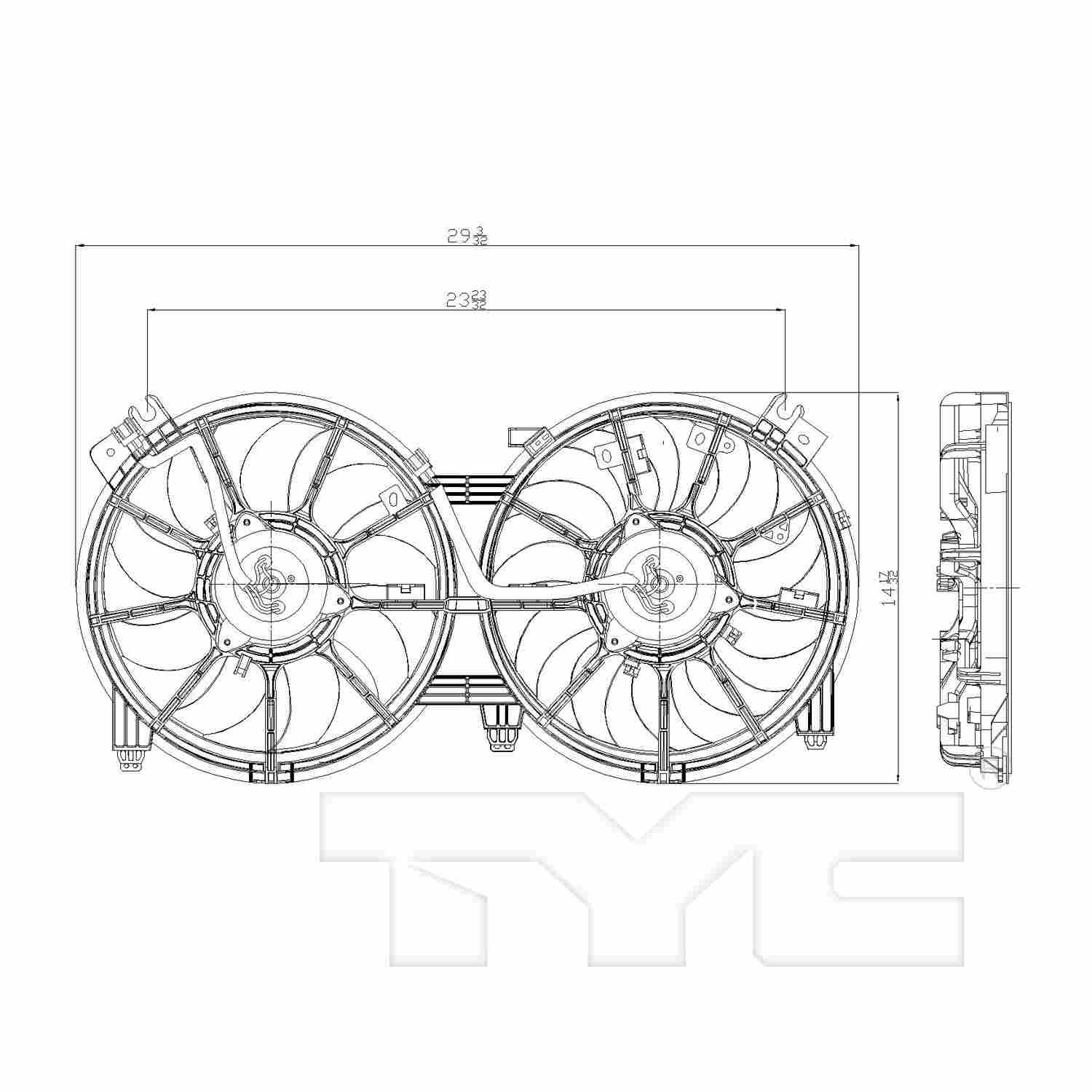 TYC Dual Radiator and Condenser Fan Assembly