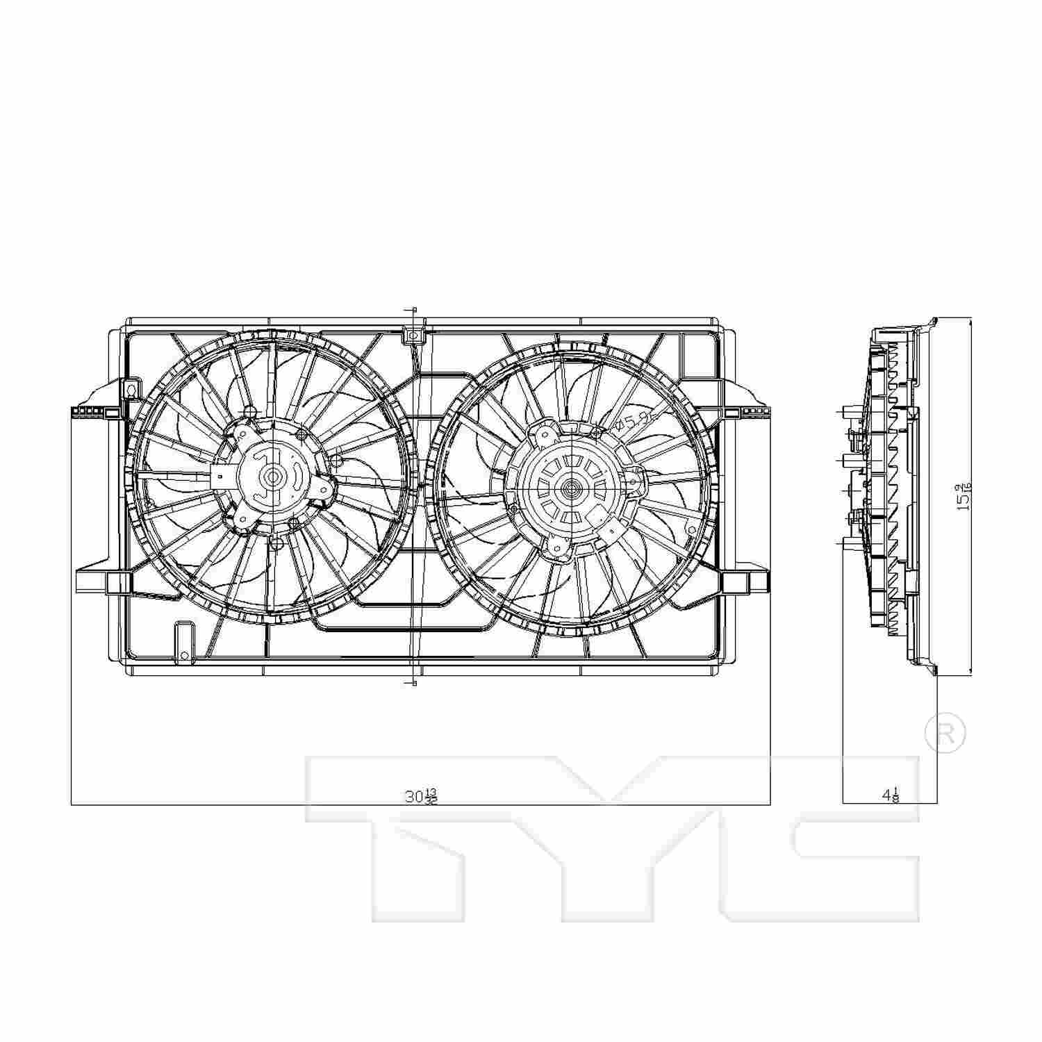 TYC Dual Radiator and Condenser Fan Assembly 621790
