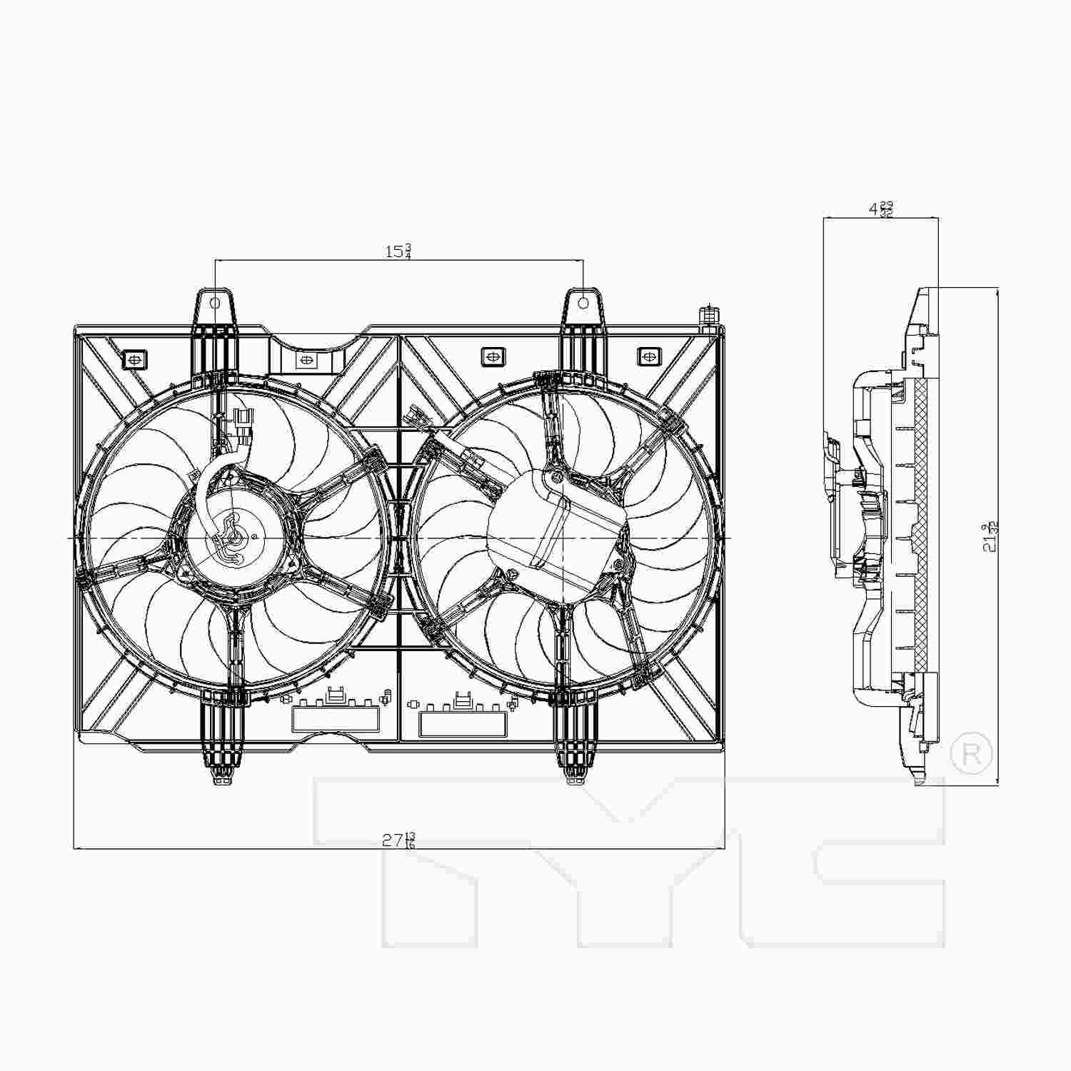 TYC Dual Radiator and Condenser Fan Assembly