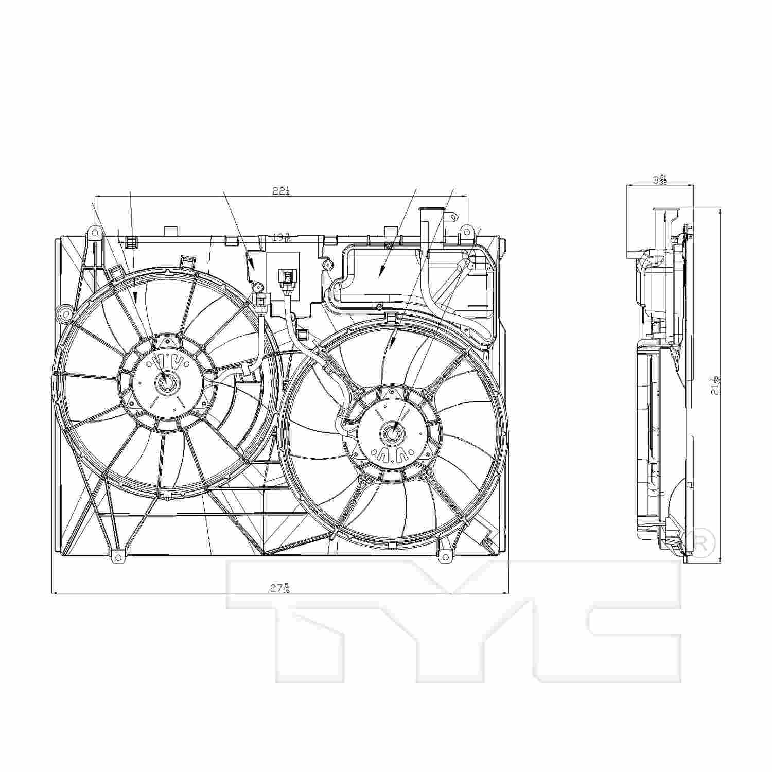 TYC Dual Radiator and Condenser Fan Assembly 622080