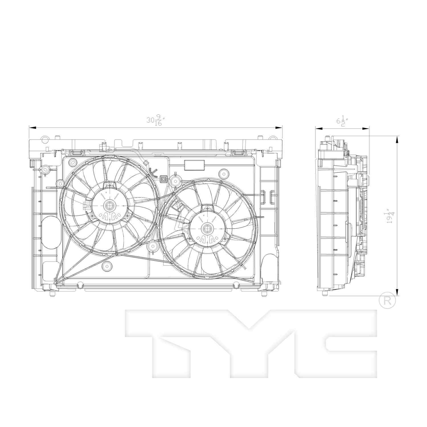 TYC Dual Radiator and Condenser Fan Assembly 622310