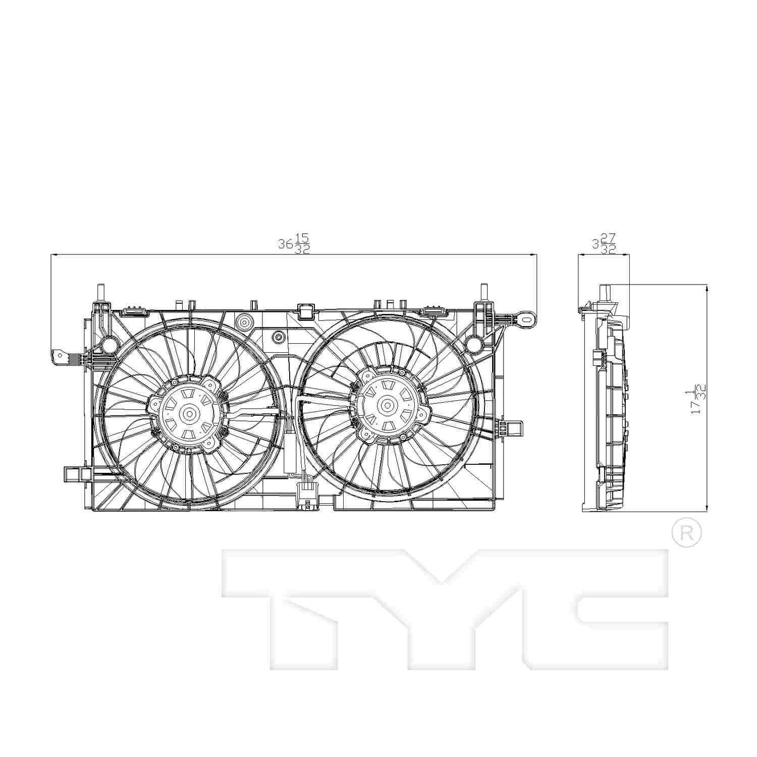 TYC Dual Radiator and Condenser Fan Assembly 622340
