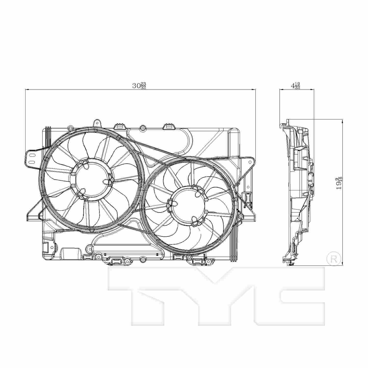 TYC Dual Radiator and Condenser Fan Assembly 622380