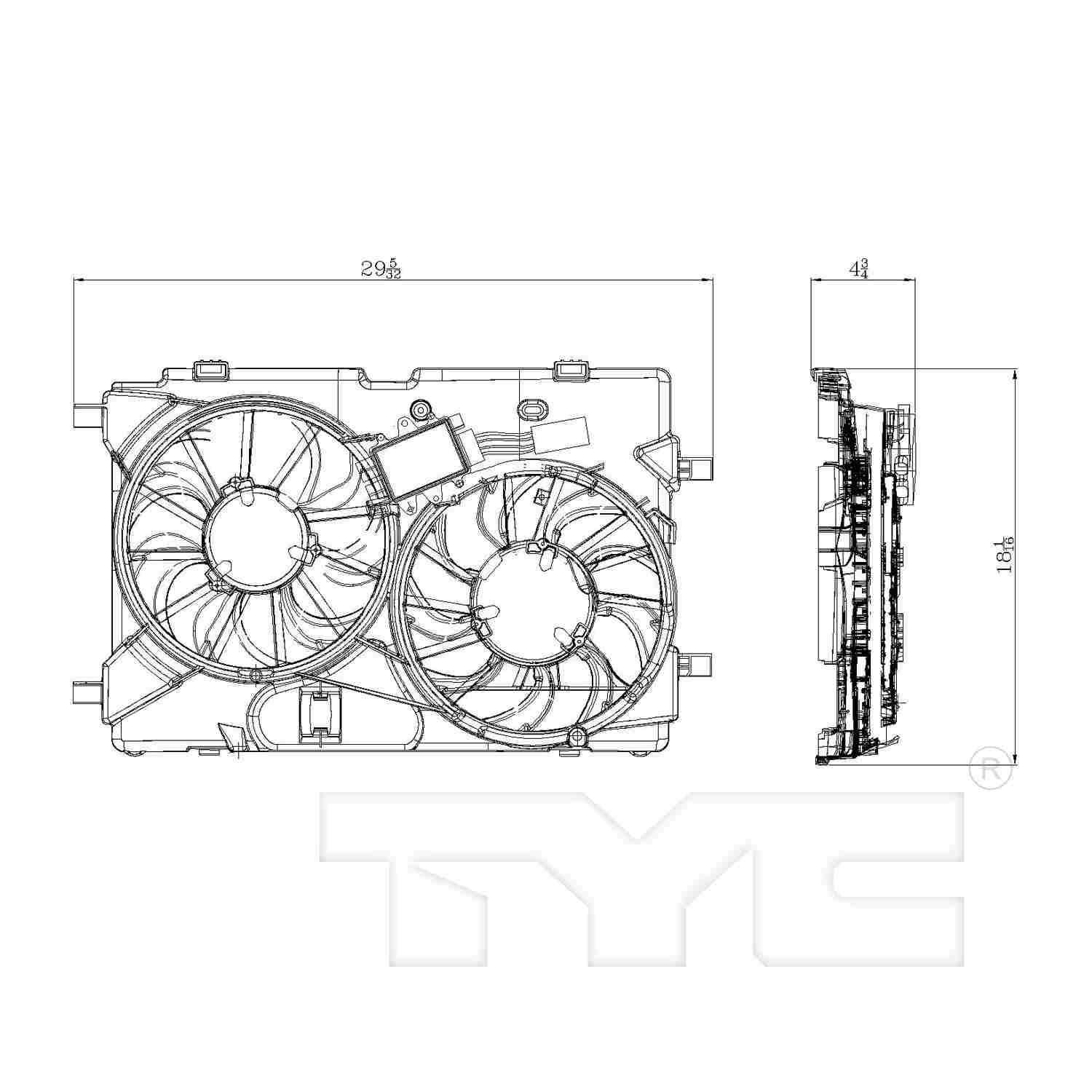 TYC Dual Radiator and Condenser Fan Assembly 622390
