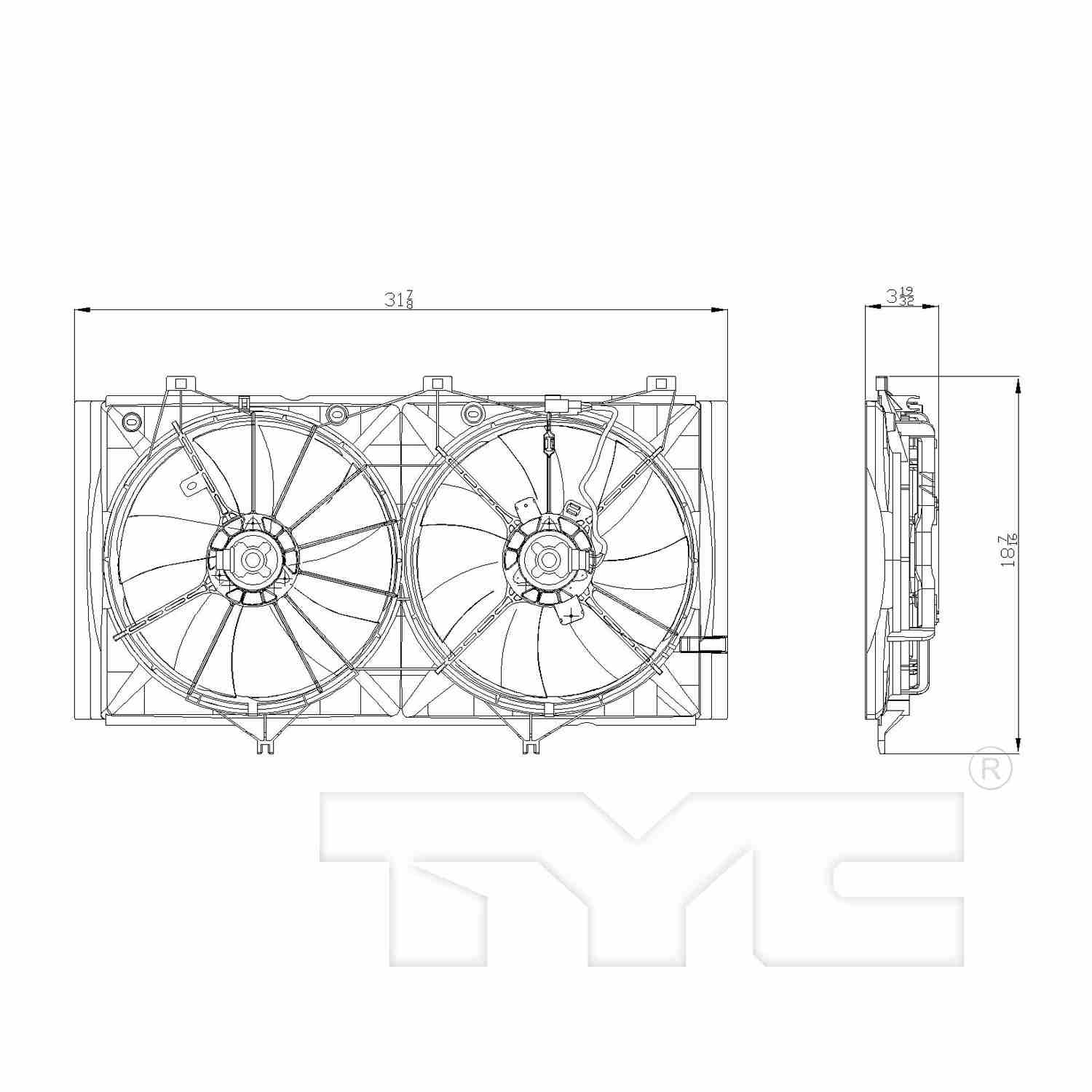TYC Dual Radiator and Condenser Fan Assembly 622420