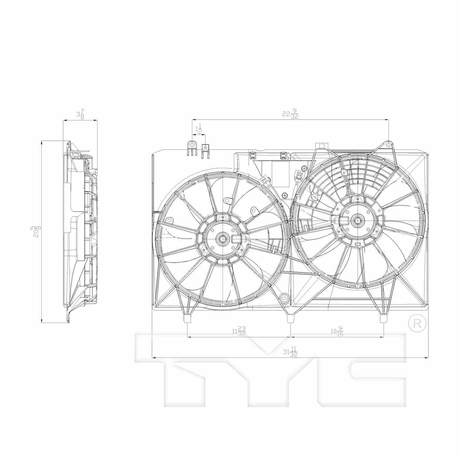 TYC Dual Radiator and Condenser Fan Assembly 622670
