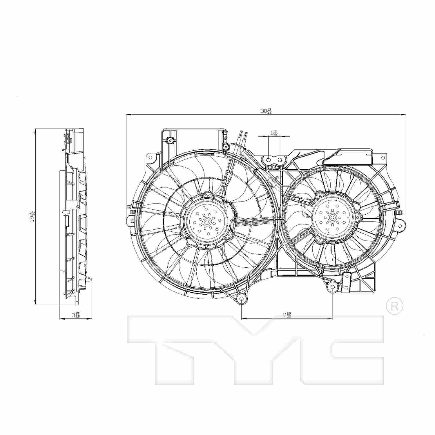 TYC Dual Radiator and Condenser Fan Assembly 622710