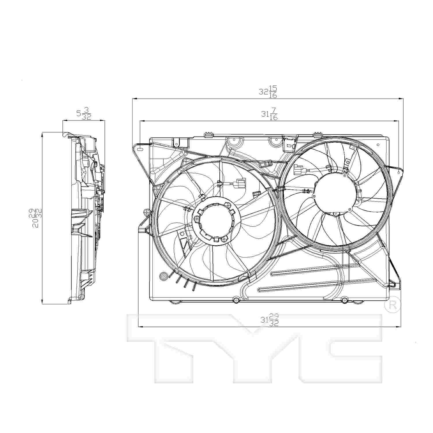 TYC Dual Radiator and Condenser Fan Assembly 622780