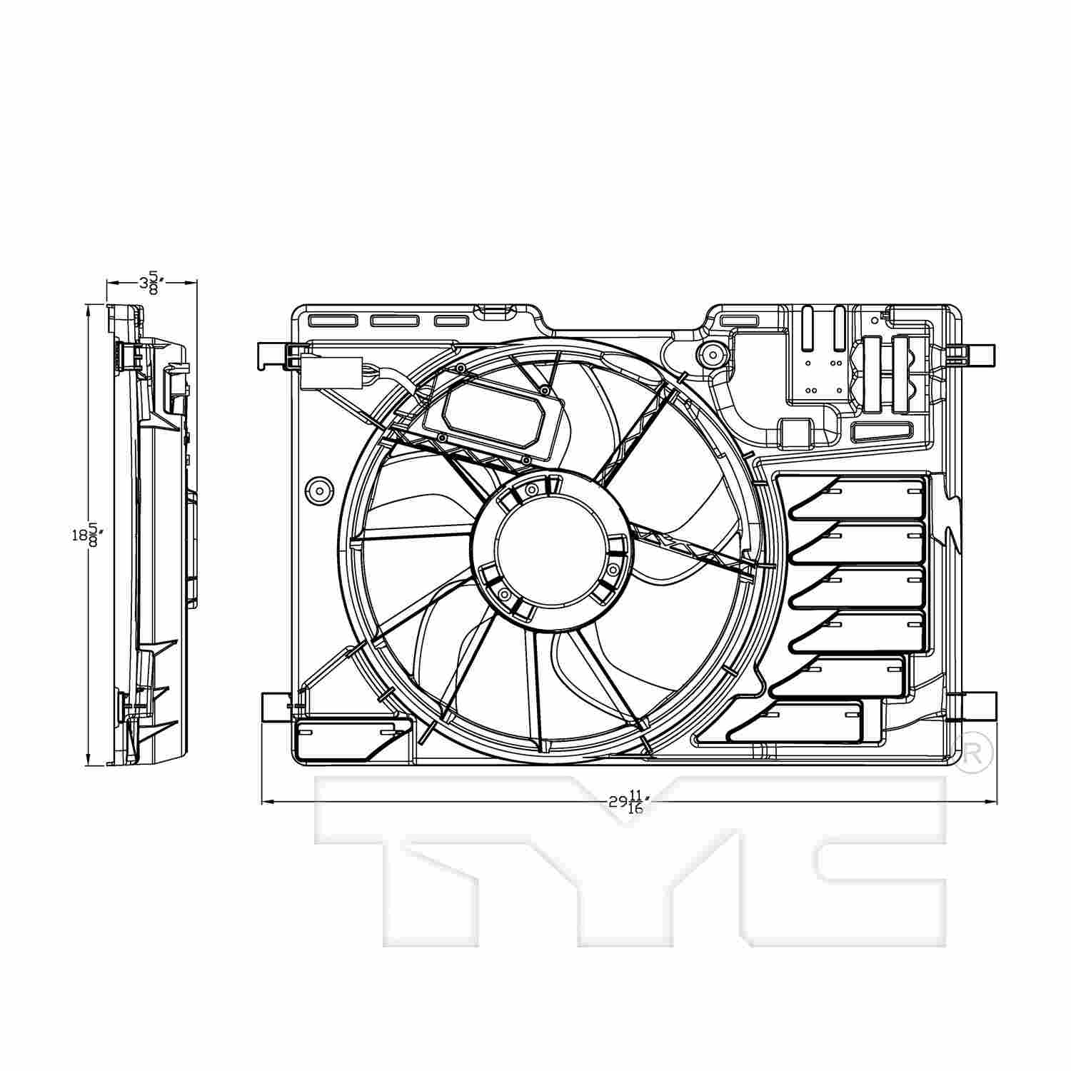 TYC Dual Radiator and Condenser Fan Assembly 622910