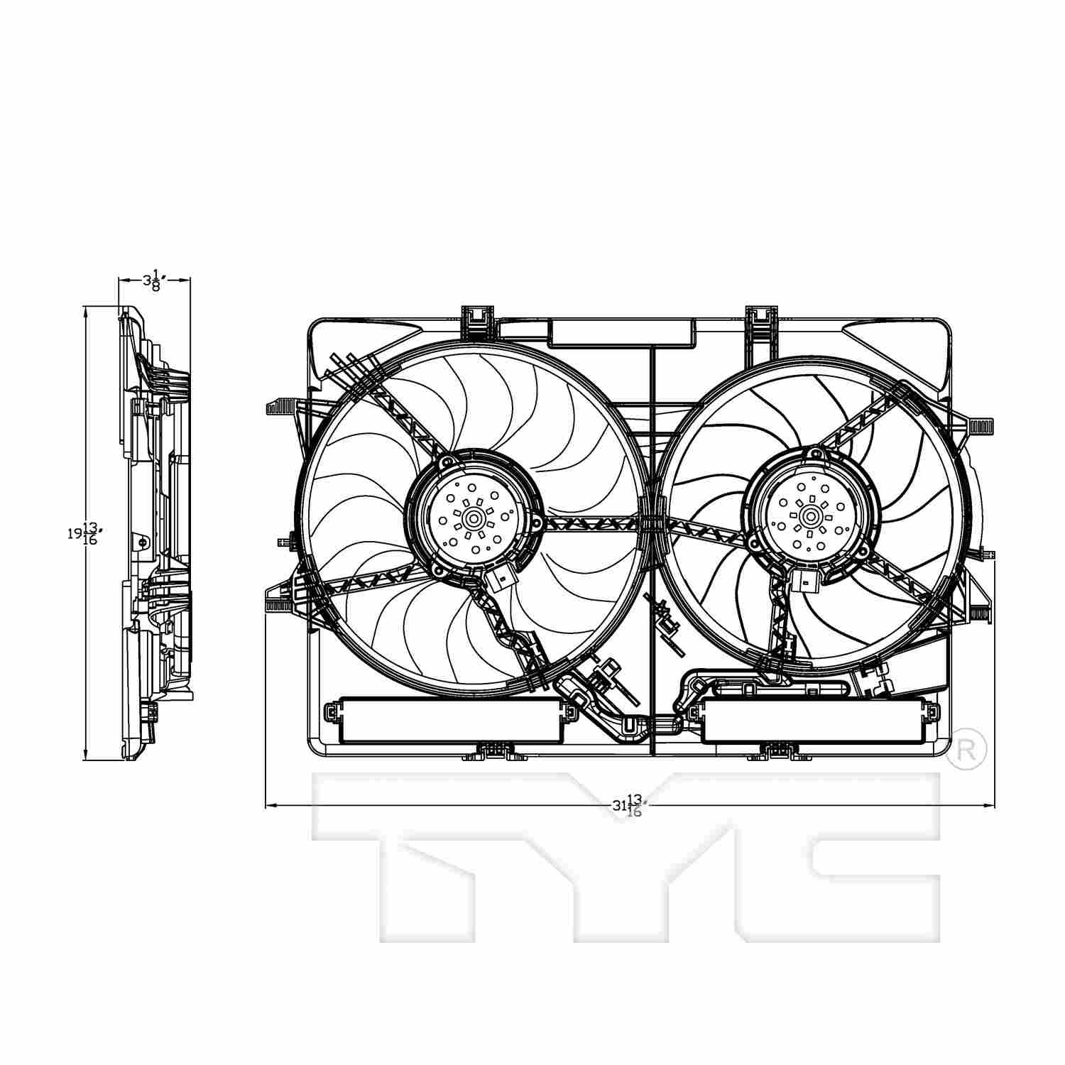 TYC Dual Radiator and Condenser Fan Assembly 622940