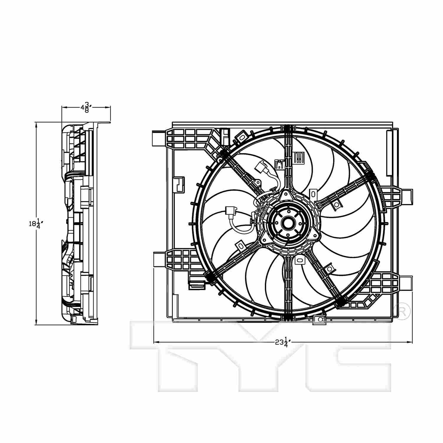 TYC Dual Radiator and Condenser Fan Assembly