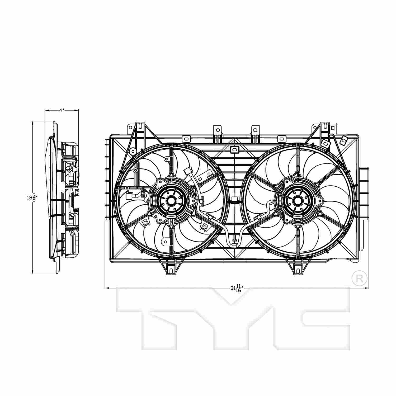 TYC Dual Radiator and Condenser Fan Assembly 622970