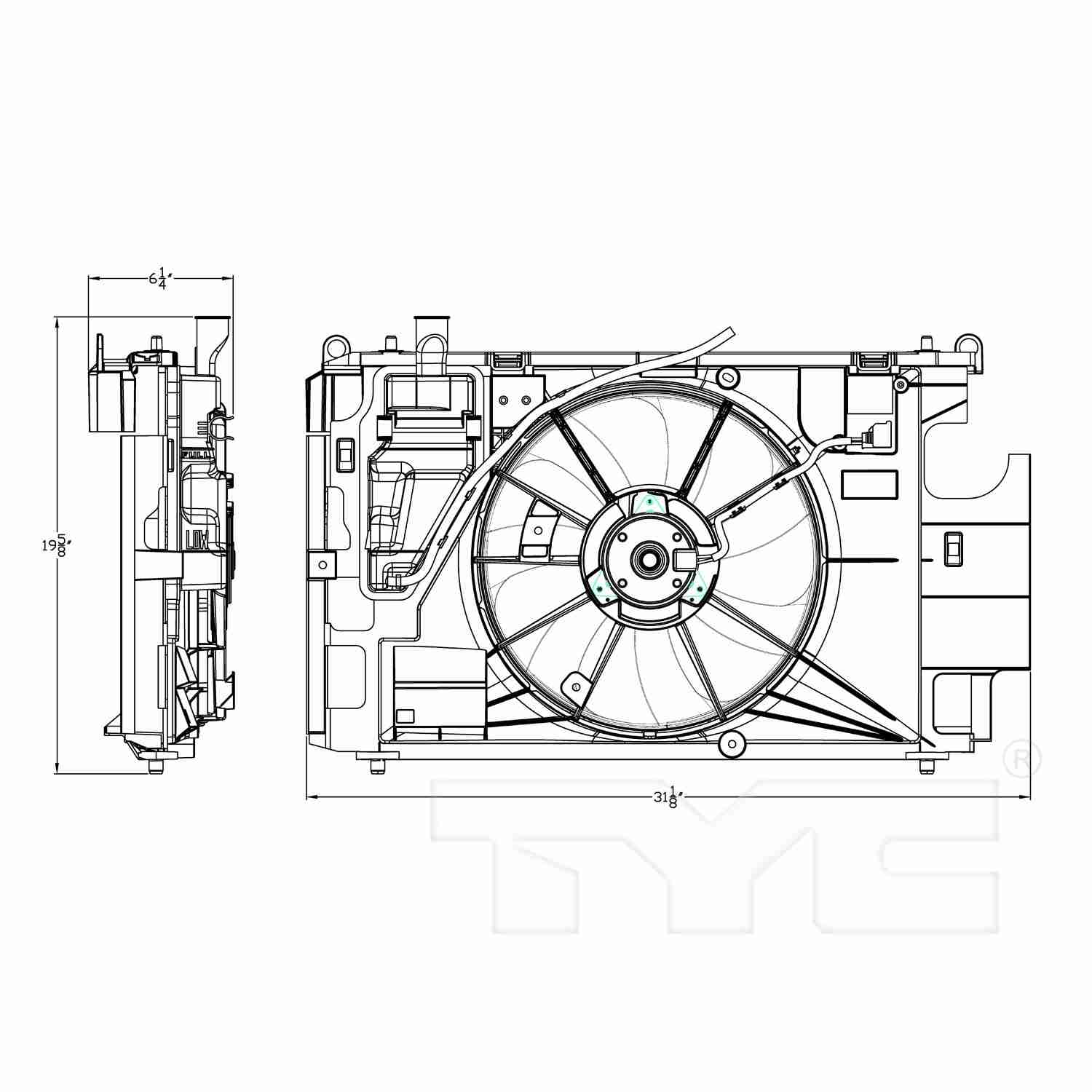 TYC Dual Radiator and Condenser Fan Assembly 623150