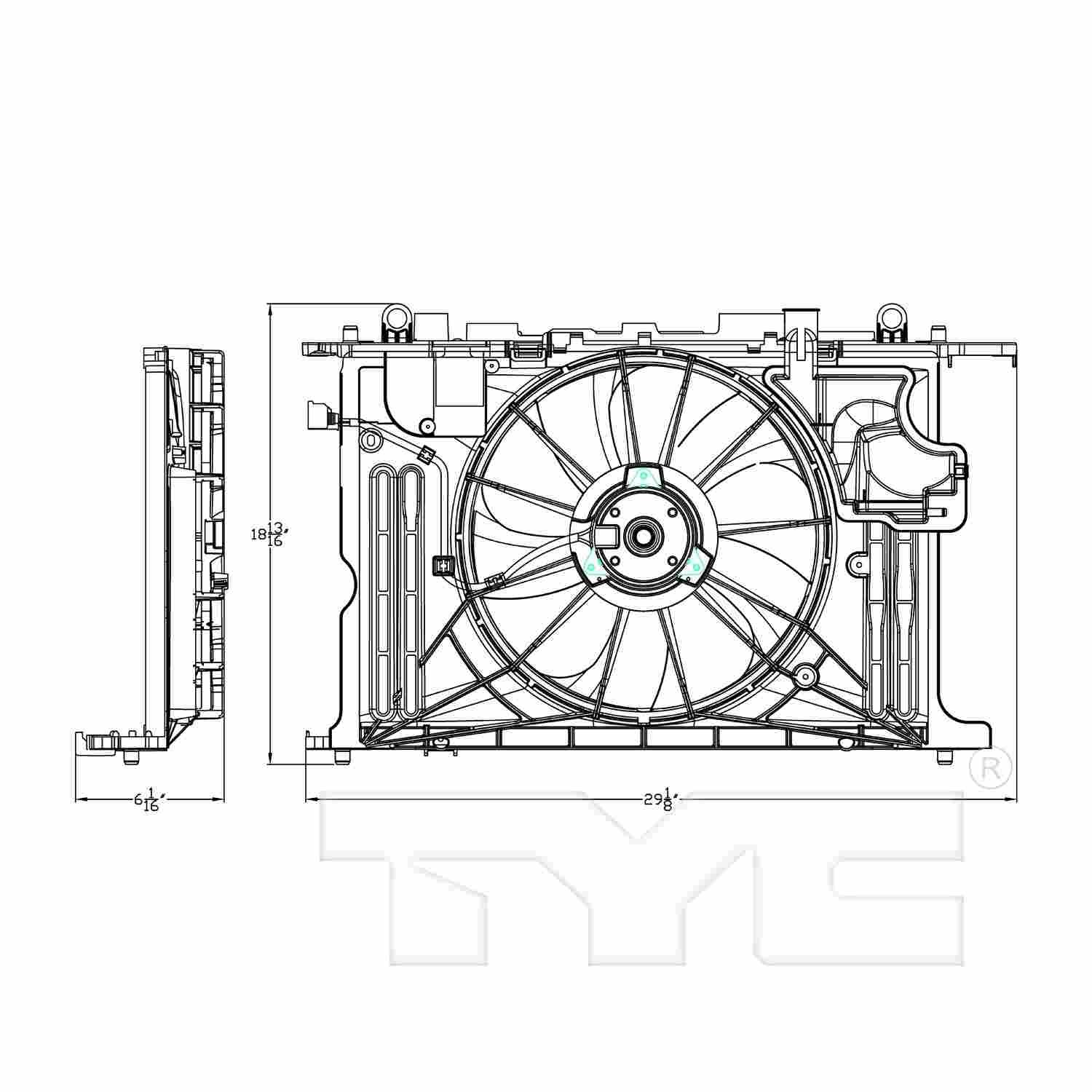 TYC Dual Radiator and Condenser Fan Assembly 623160