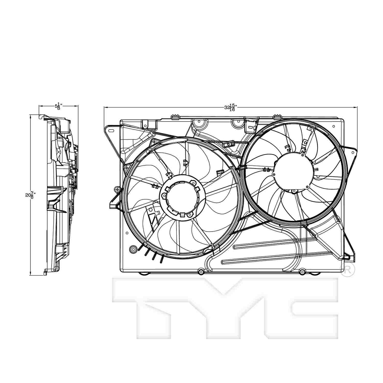 TYC Dual Radiator and Condenser Fan Assembly 623190