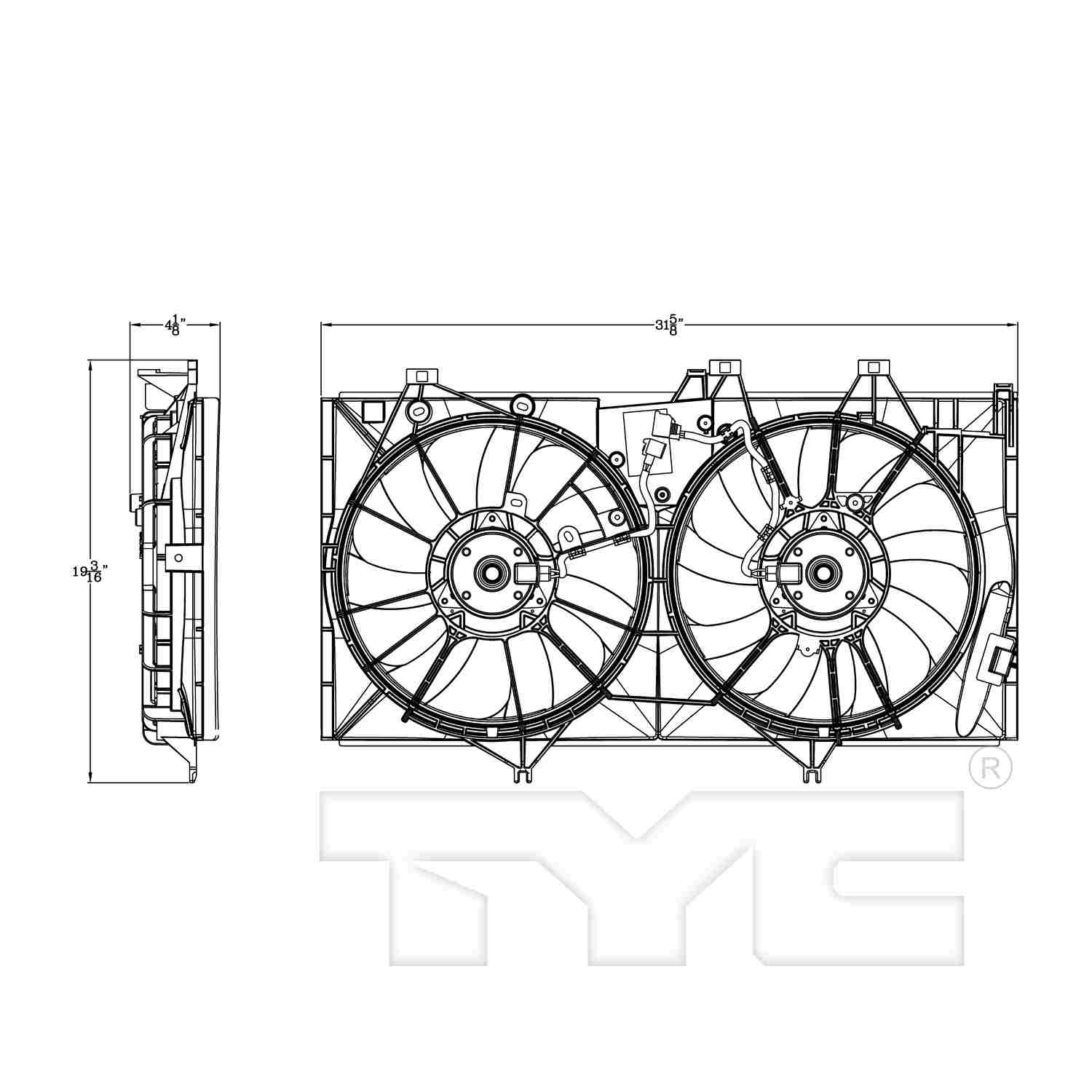 TYC Dual Radiator and Condenser Fan Assembly 623200