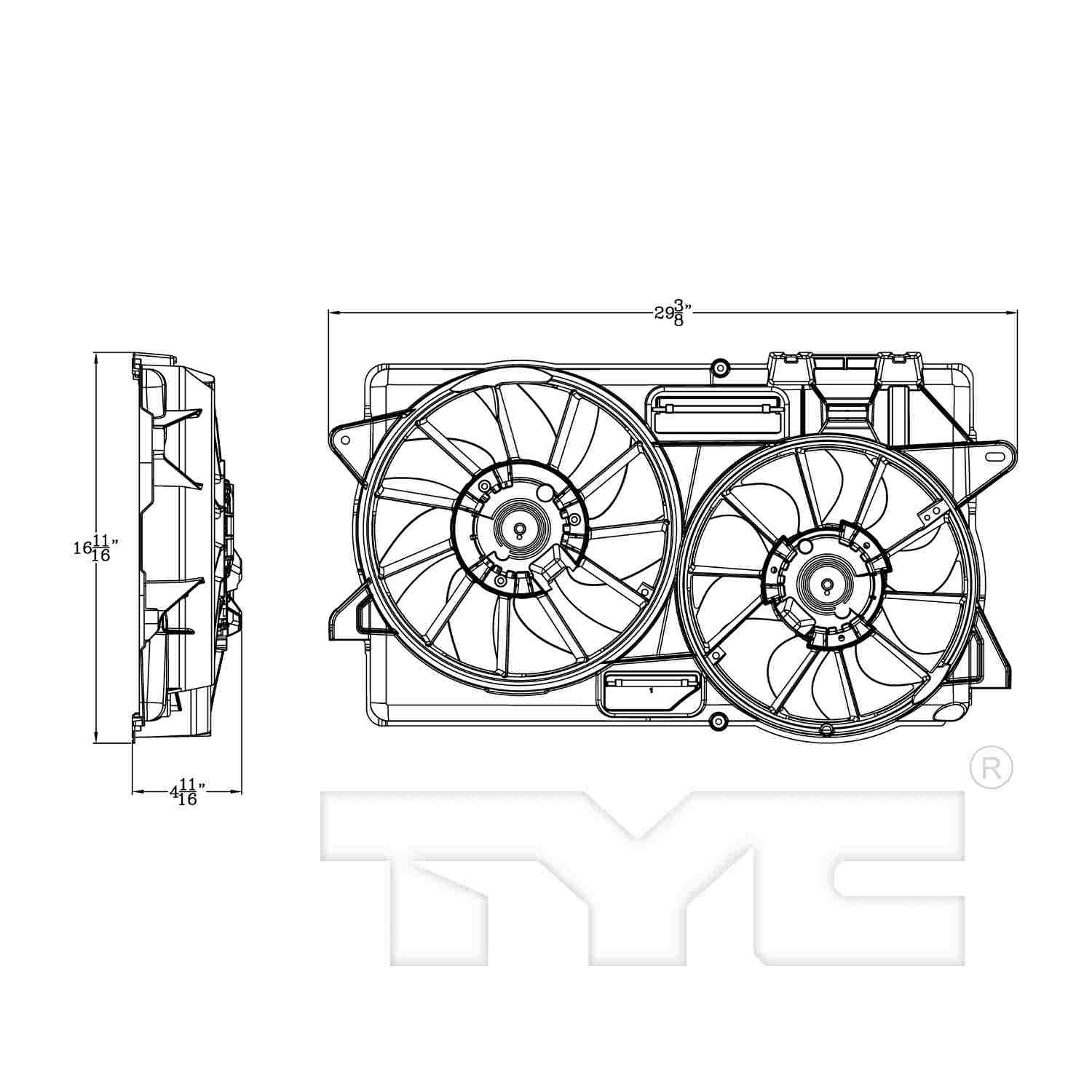 TYC Dual Radiator and Condenser Fan Assembly 623310