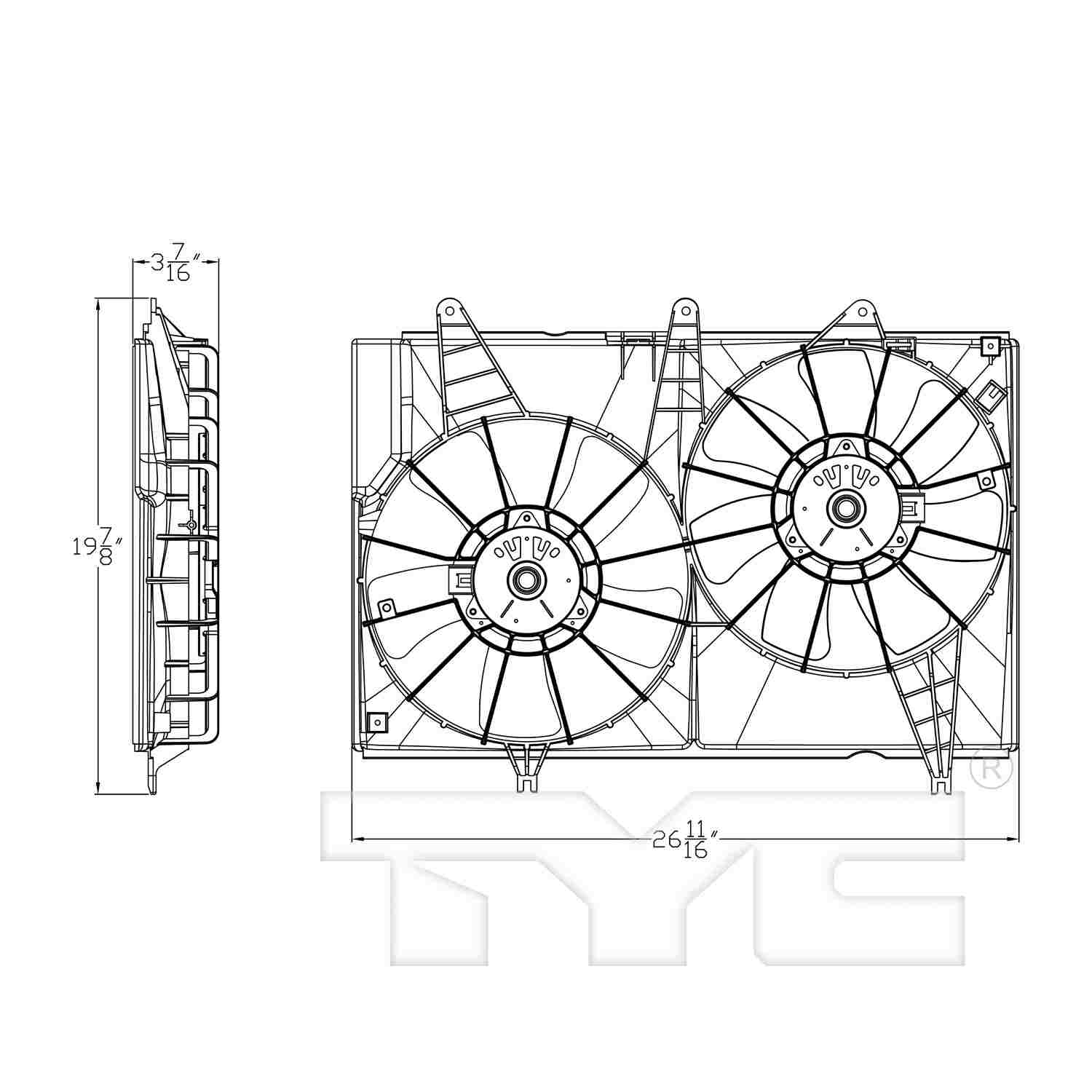 TYC Dual Radiator and Condenser Fan Assembly 623390