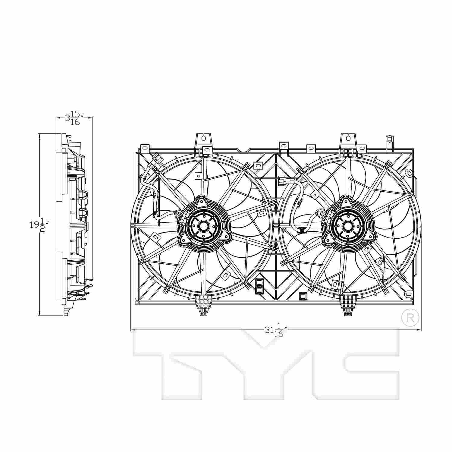TYC Dual Radiator and Condenser Fan Assembly 623400