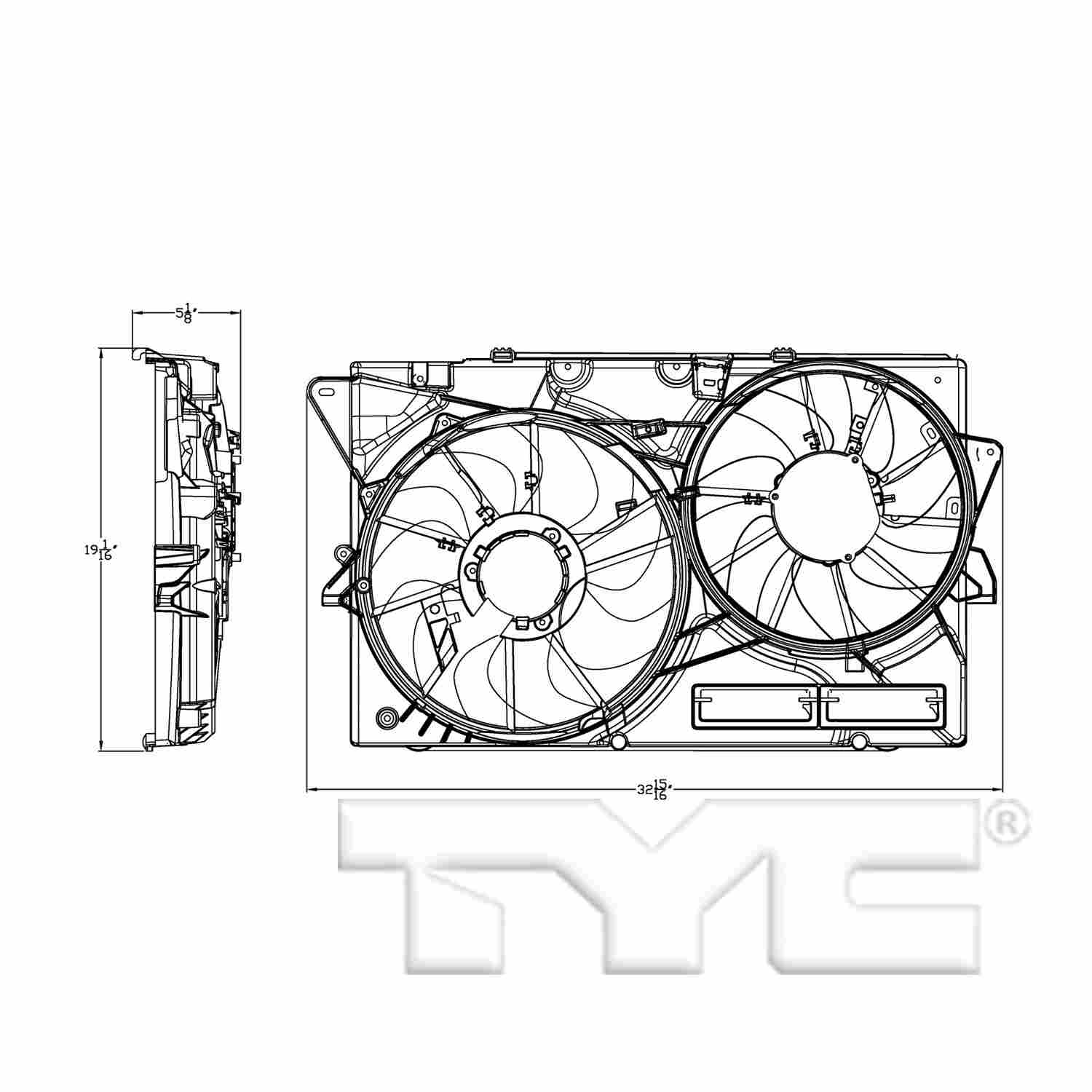 TYC Dual Radiator and Condenser Fan Assembly 623500