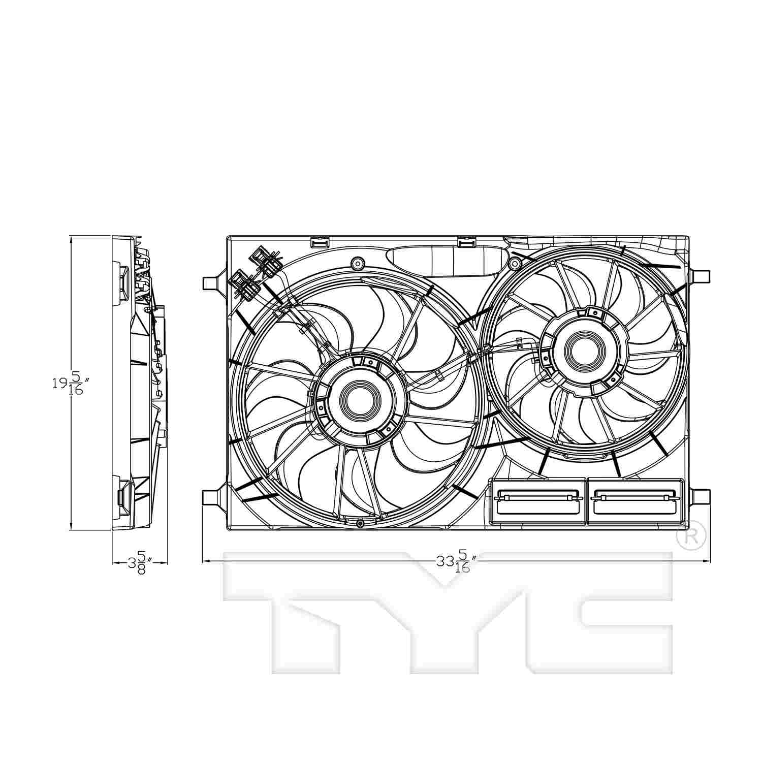 TYC Dual Radiator and Condenser Fan Assembly 623540