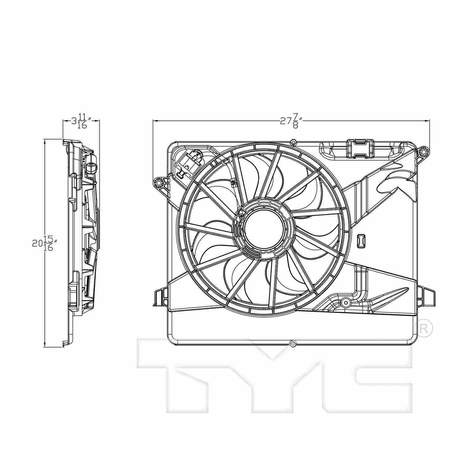 TYC Dual Radiator and Condenser Fan Assembly 623550